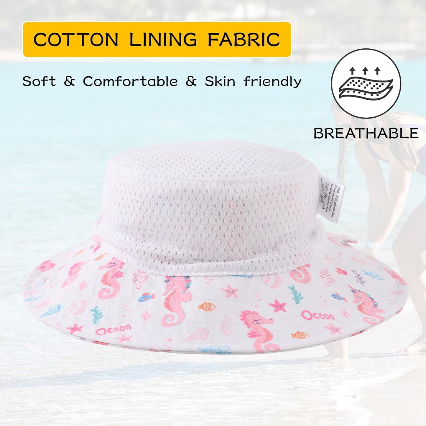 Peecabe Summer Baby Sun Hat for Boys Girls UPF 50+ Wide Brim Toddle Bucket Hat Adjustable Baby Beach Cap 0-8 Years