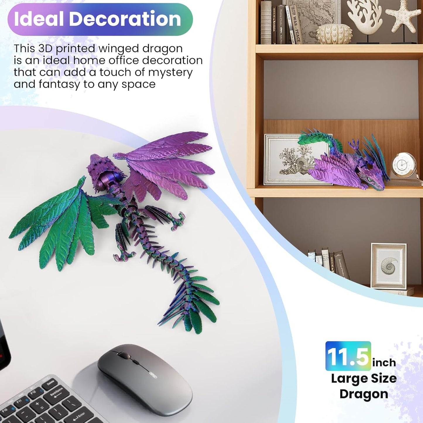 3D Printed Dragon with Egg,3D Printed Animals Toy,3D Printed Flexible Dragons,Crystal Dragon Fidget Toys,Full Articulated Dragon Crystal Dragon ,Adults Fidget Toys for Autism ADHD,Home Office Decor