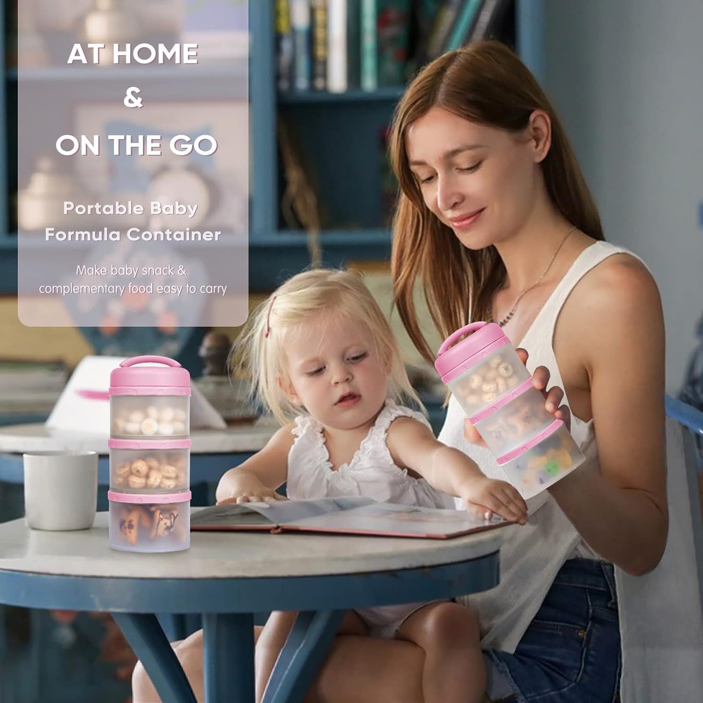 Termichy Stackable Formula Dispenser Portable Milk Powder Container, 2 Pack, Baby Pink