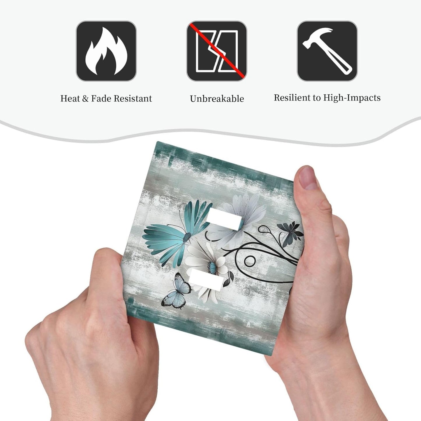 Decorative Switch Plates Rustic Teal Daisy Floral Flowers Butterfly Wood Grain 2 Gang Double Toggle Outlet Light Switch Cover Wall Plate Electrical Faceplate for Bathroom Bedroom Decor