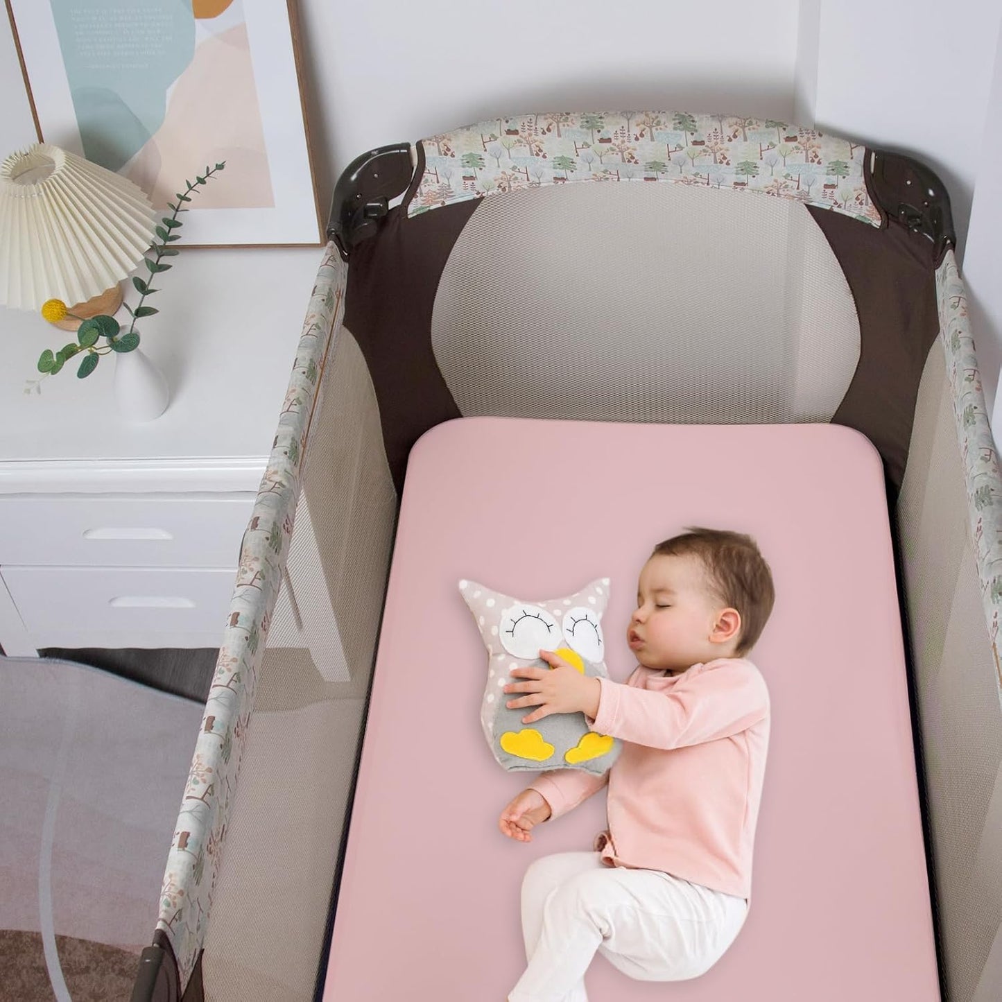 Biloban Pack and Play Sheets Waterproof 2 Pack Fitted, Compatible with Baby Graco Pack n Play/Playard and Other 38" X 26" Playpen Mattress, Grey & Pink