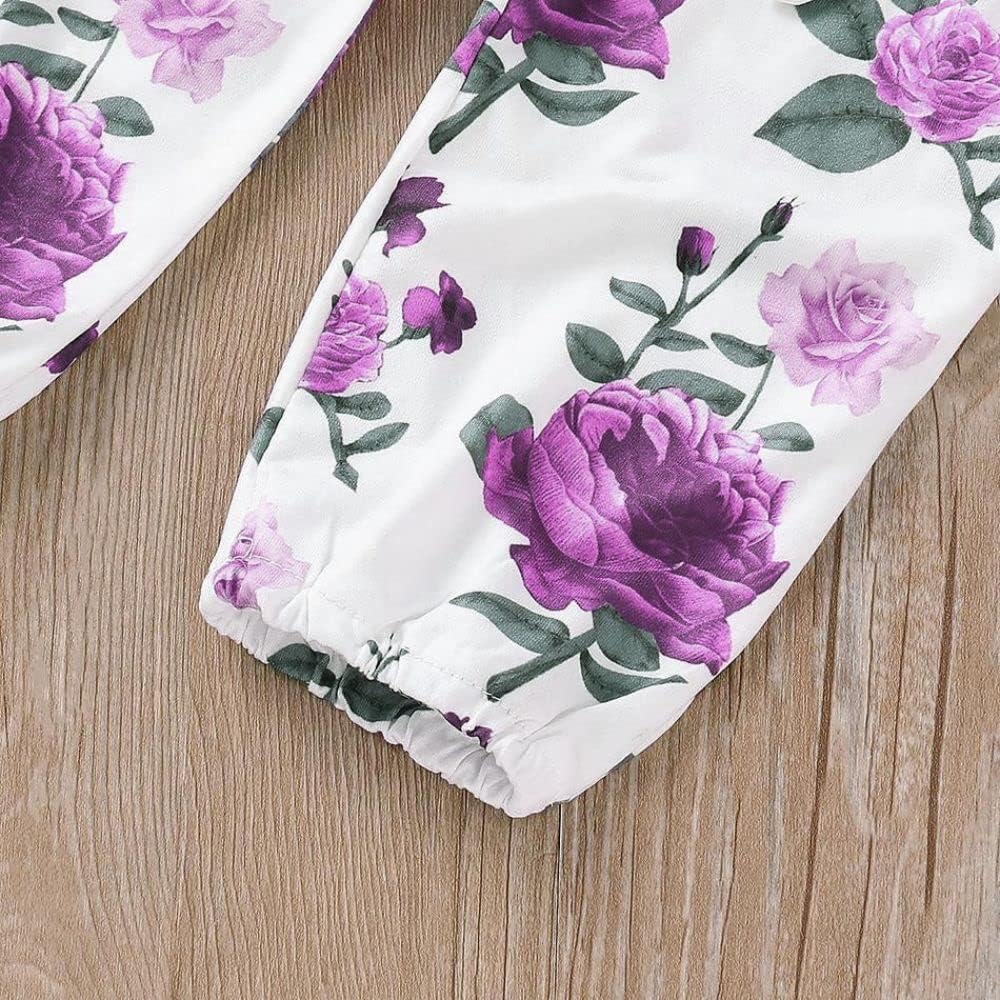 Newborn Baby Girl Clothes, Infant Girl Outfits Long Sleeve Ruffle Romper + Floral Pants + Headband Set