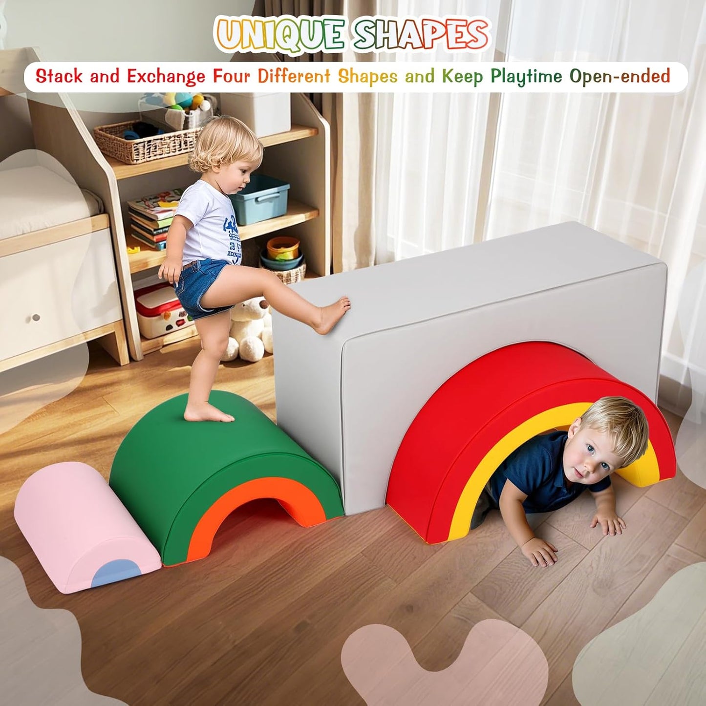 Asweets 4 in 1 Rainbow Foam Climbing Blocks for Toddlers, Indoor Soft Climb and Crawl Play Climbing Toys for Creativity & Imagination, Recognize Color