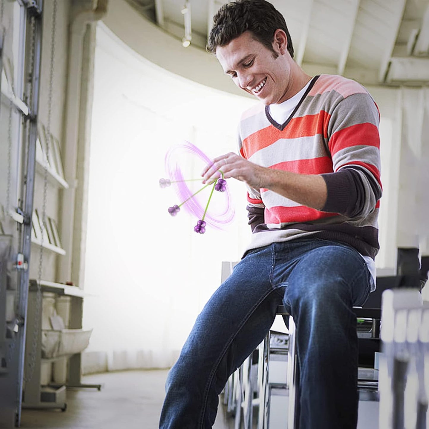 Begleri Fidget Beads - Worry Fidget Beads Spin & Bump - Made of Aluminum Alloy - Creates a Bit of Magic for You (UFO-Yellow&Green)