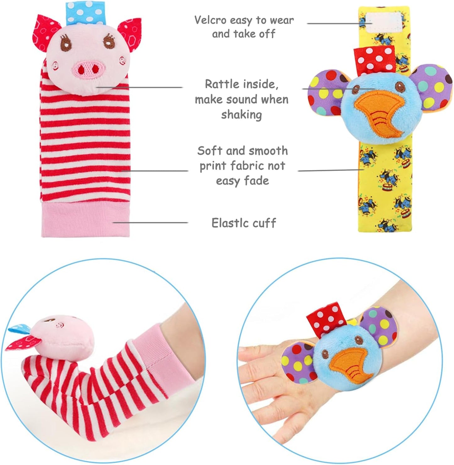 Infant Rattle Socks Toys 0 to 12 Months, Baby Wrist Rattle Foot Finder Socks Set, Birthday Holiday Present for Newborn Boy Girl 0/3/4/6/7/8/9/12/18 Months Kids Toddler, Gift Box Package (4A)