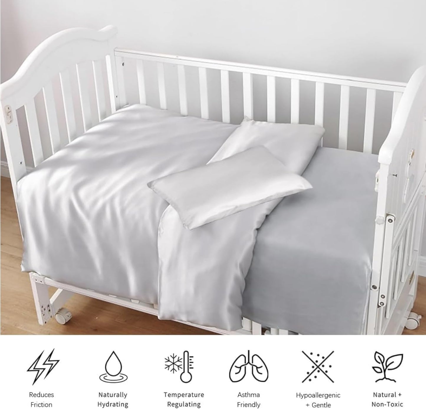 Organic Silk Baby Pillowcase with Zipper, Small 10"x13" Pillow Cover for Boys & Girls, Ideal for Bed & Travel, Soft for Kids Hair & Skin, Hypoallergenic Pillowcases for Toddlers (Grey+Pillow)