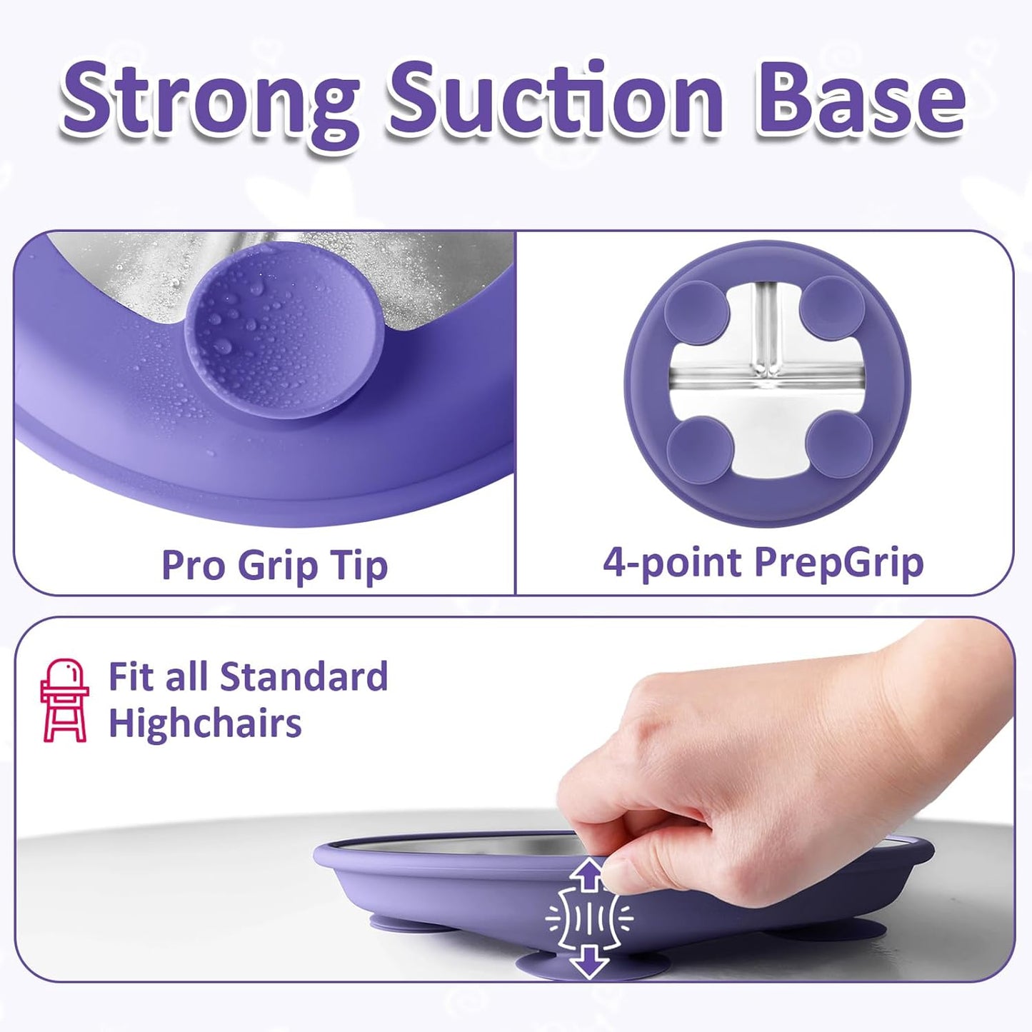 Stainless Steel Toddler Plate with Suction, 9” Divided Plates with Removable Silicone Sleeves for Baby, Non Toxic & BPA Free | Non Slip | Unbreakable Kids Snack Dishes Set of 2, Green & Purple