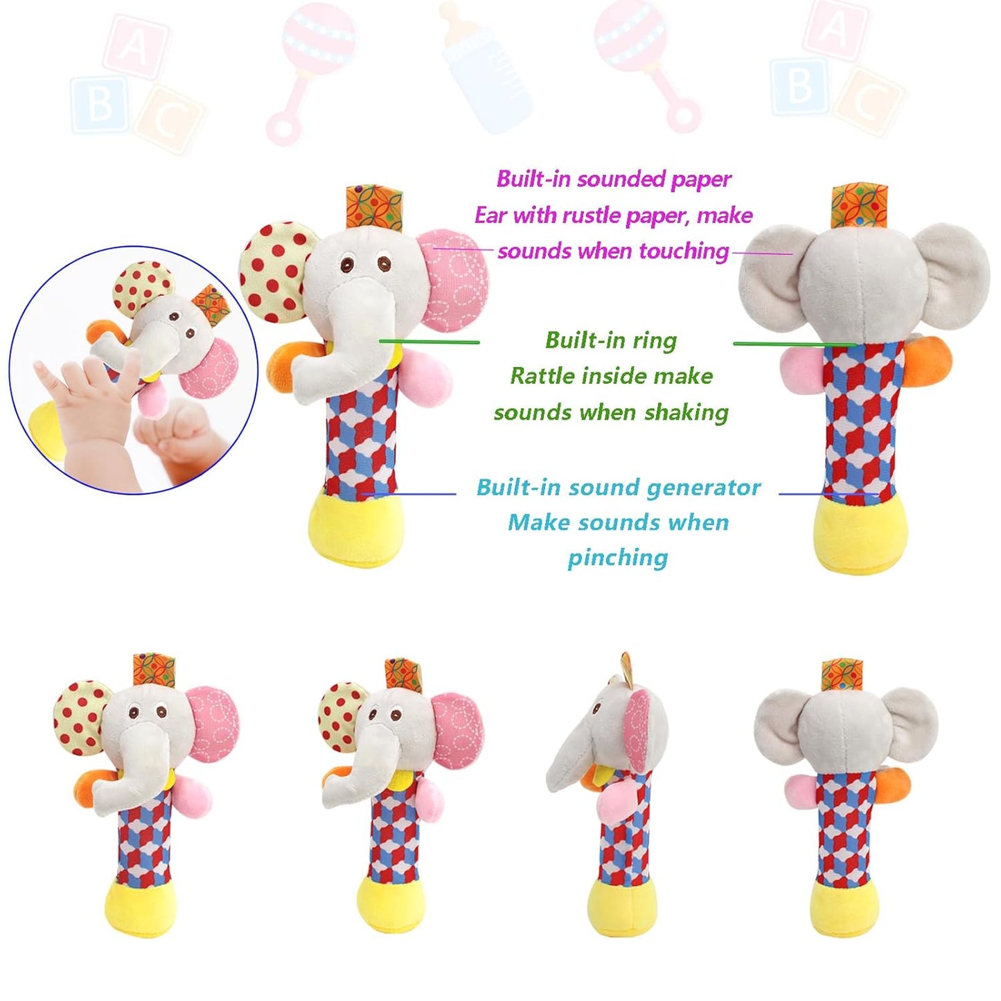 BLOOBLOOMAX Wrist Rattles Foot Finder Rattle Sock Baby Toy,Rattle Toy,Arm Hand Bracelet Rattle,Feet Leg Ankle Socks,Activity Rattle Present Gift for Newborn Infant Babies Boy Girl Bebe (5pcs-E)