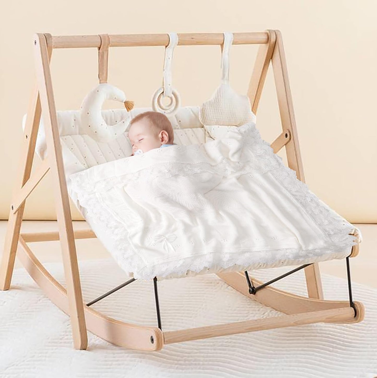 Booulfi Baby Blanket for Girls Boys Swaddles for Newborns Receiving Blankets Neutral Baptism Christening Knit White Baby Blanket Small Baby Crib Blanket, 37x42