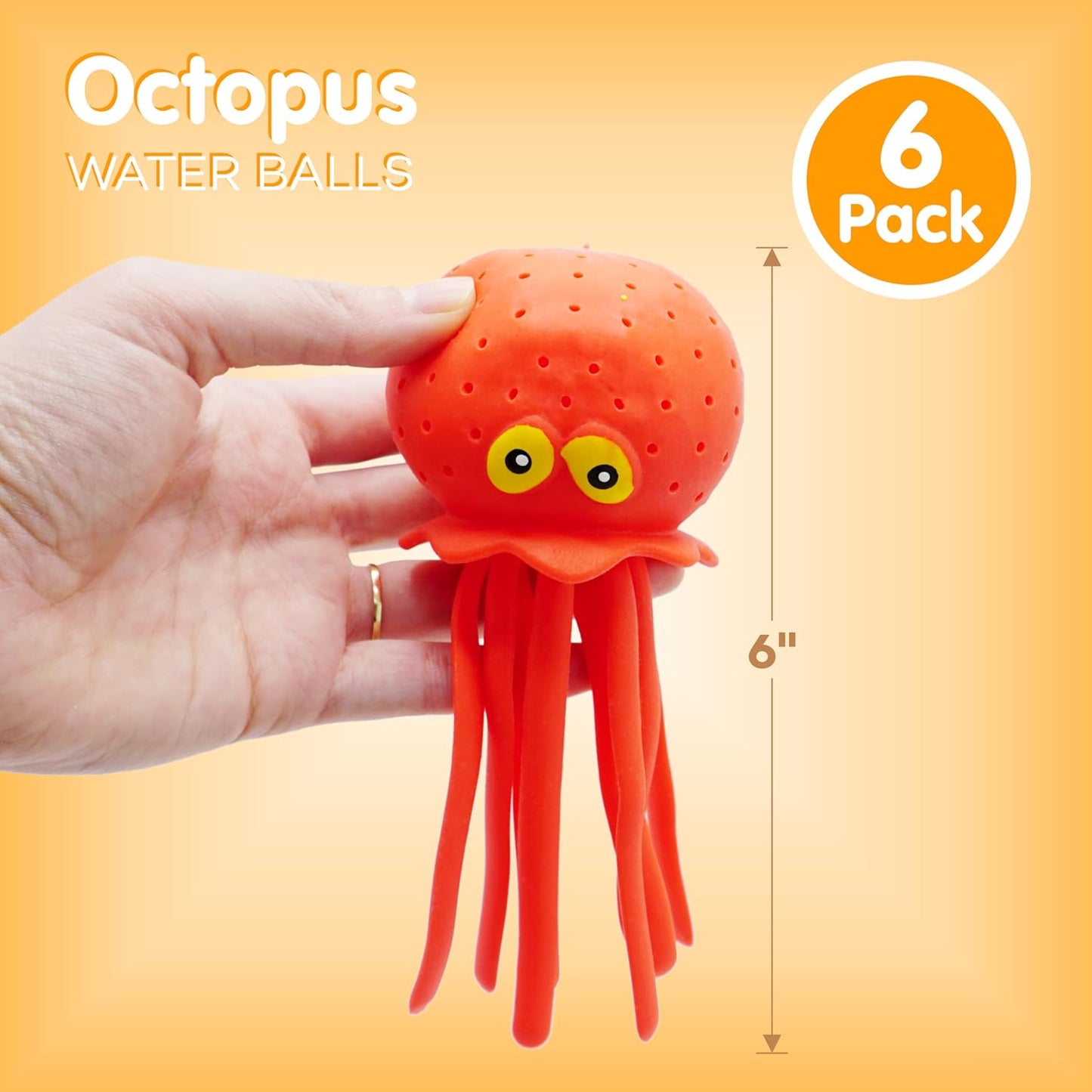 4E's Novelty Octopus Water Balls - Pack of 6 - Pool Toys for Kids Sensory Absorbent Water Splash Balls Bomb, Toddler Bath Toy, Swimming Pool Floating Swim Toys Outdoor Activity & Game