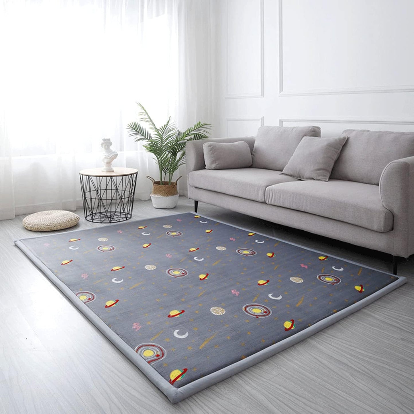Loartee Coral Velvet Area Rug - 1" Thick Memory Foam Baby Play Mat, Washable Toddler Carpet, Home Decor for Living Room, Nursery, Kids Bedroom, Astral Gray, 4'11"x6'7"