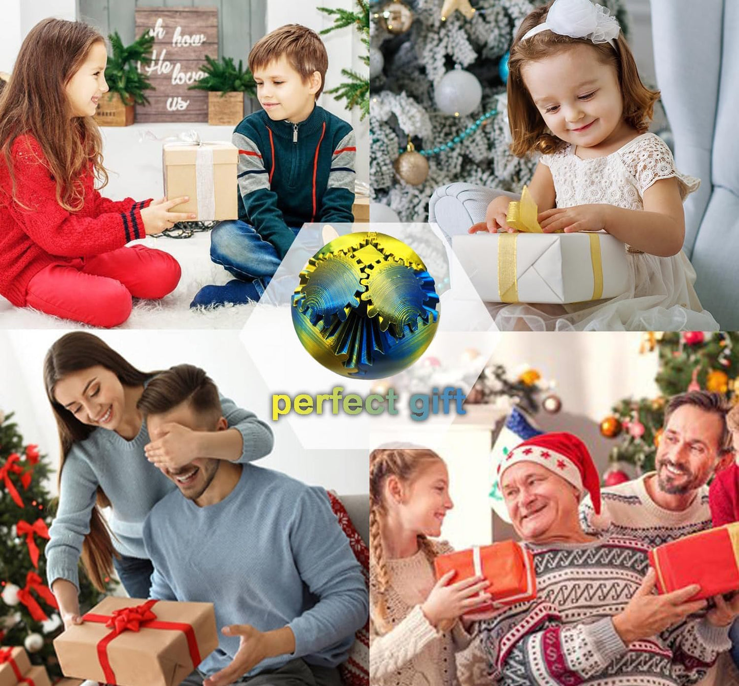 Gear Ball for ADHD 3D Printed Gear Ball Steampunk Whirling Wonder Fidget Toy Gearsphere Gear Ball for Stress and Anxiety Relaxing Fidget Ball Ideal for Sensory Needs and Autism (Laser Yellow Blue)