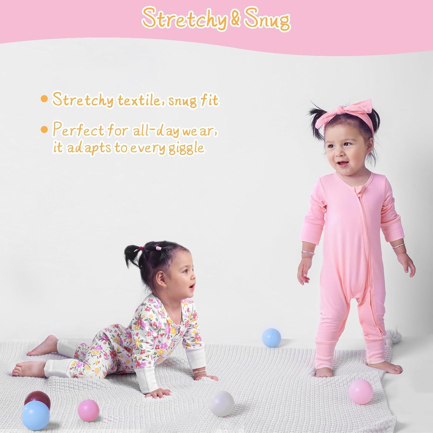 Satol Baby Girl Cotton Clothes, One-Piece Zip Front Footed, 2 Way Zipper Outfit Baby Clothes for Girls