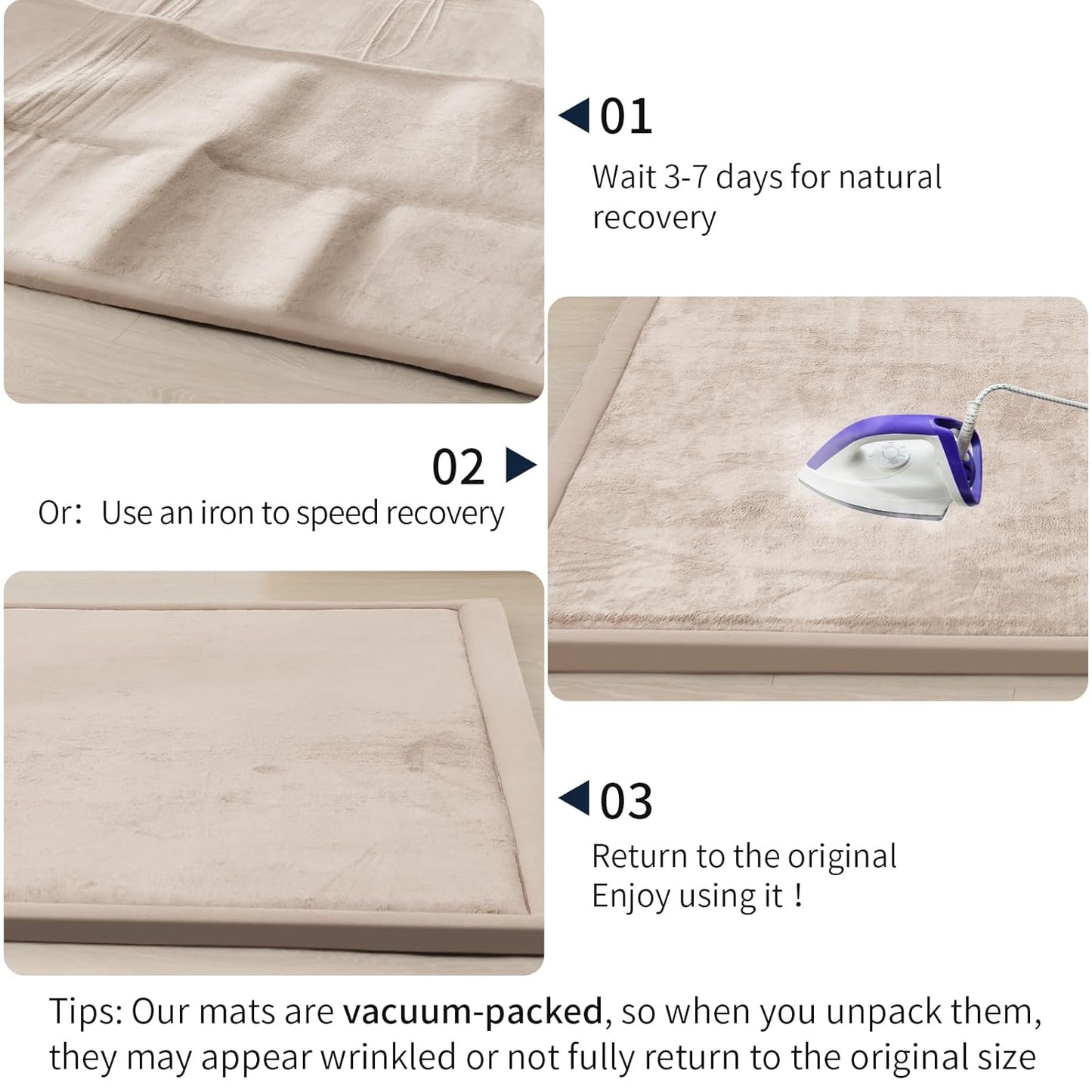 ACOMOPACK Baby Play Mat for Floor 1.3" Thick Memory Foam Play Mat 71"×79" Tummy Time Crawling with Non-Slip Bottom for Living Room,Nursery,Soft Velvet Playpen Mats for Kids,Infants(Beige)