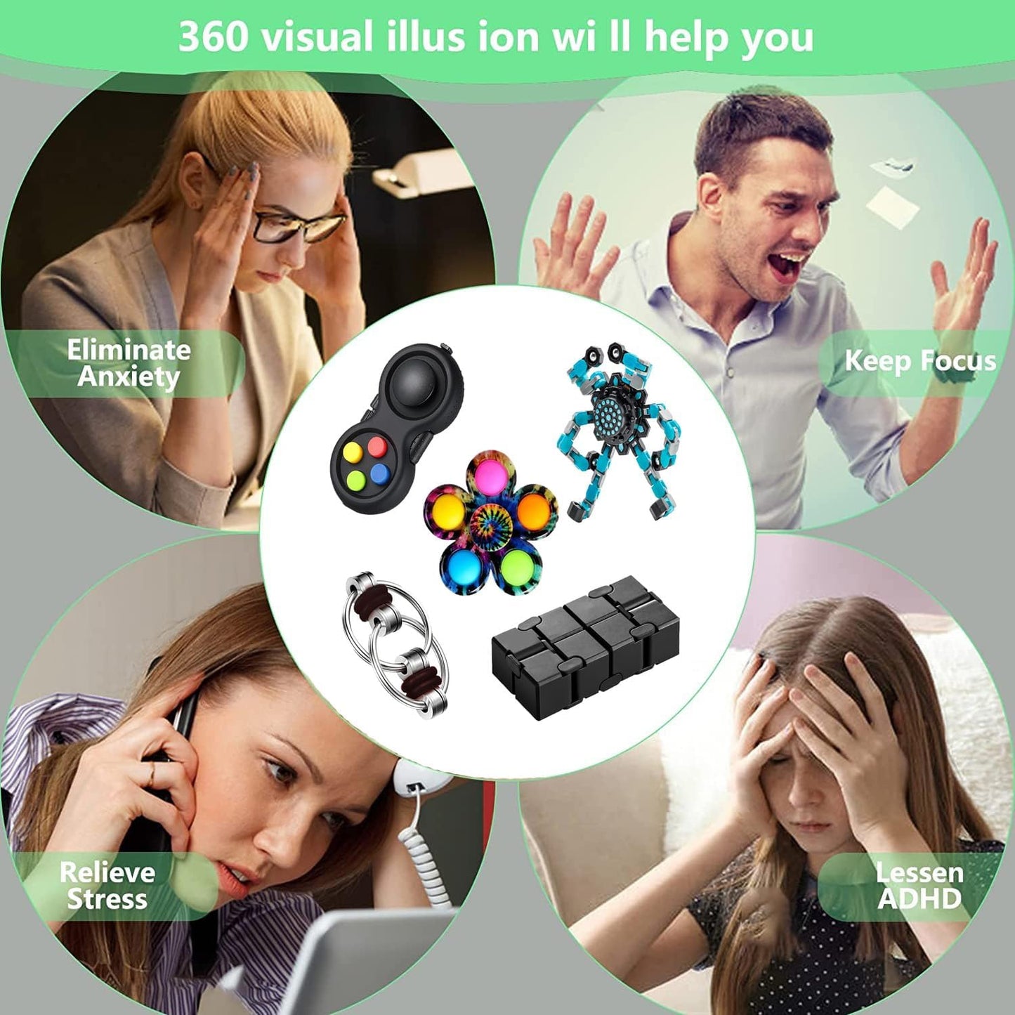 5 PCS Fidget Toys Set,Relieves Stress Anxiety Fidget Toys for Kids and Adults with Add,ADHD, Autism or Anxiety