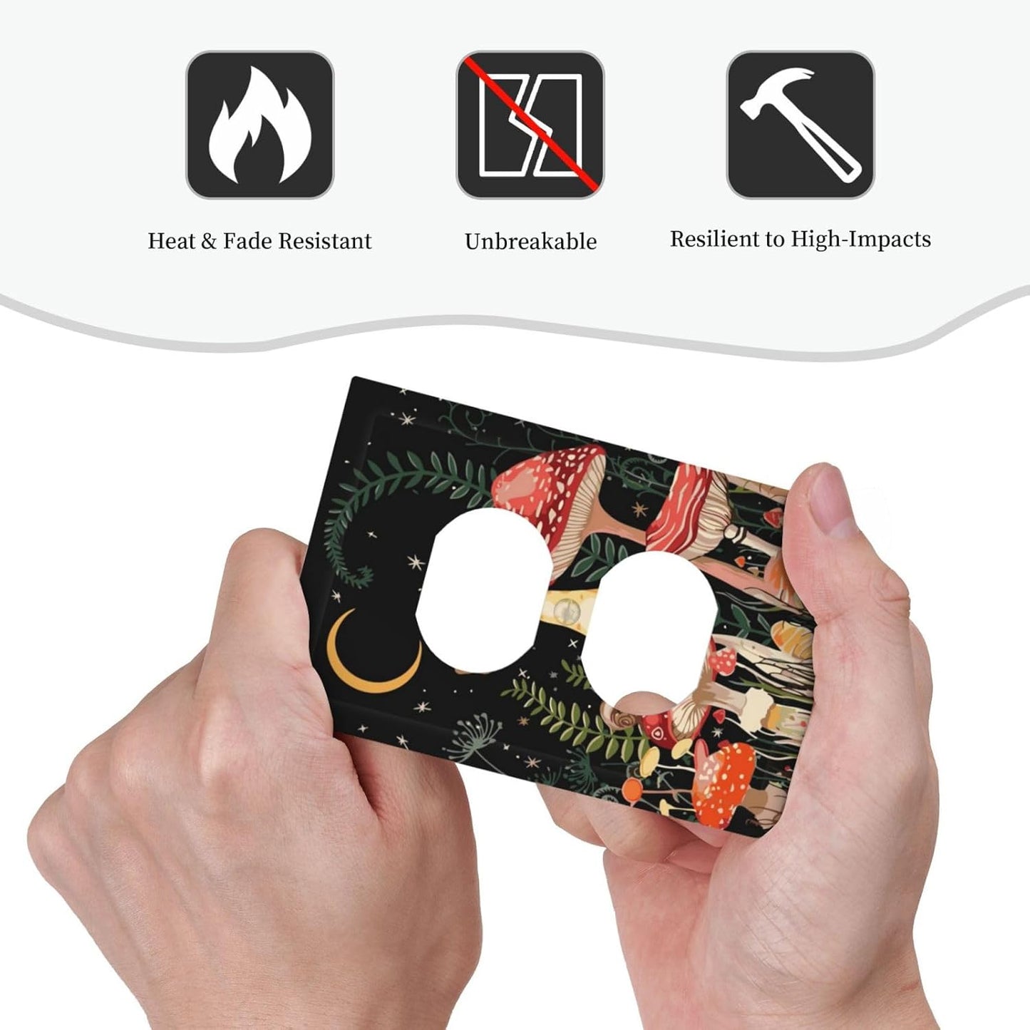 Moon Star Red Mushroom Forest Butterfly Green Plant Outlet Covers 1 Gang Duplex Light Switch Cover Decorative Switch Plates Electrical Receptacle Faceplate Wall Plate for Kids Room Home Decor