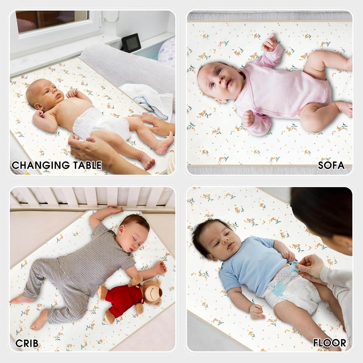 Vegan Leather Baby Changing Mat - Wipeable Portable Changing Pad, Foldable Travel Changing Mat for Baby, Newborns Toddlers Shower Gifts (Orange Floral,20"*28")