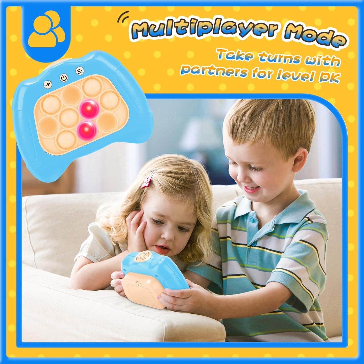 Fast Push Bubble Game, Light-up Pop Game Fidget Toys for Kids and Adults, Electronic Handheld Quick Push Bubble Game, Stress Relief Toys for 6 7 8 9+ Year Old Boys & Girls (Blue)