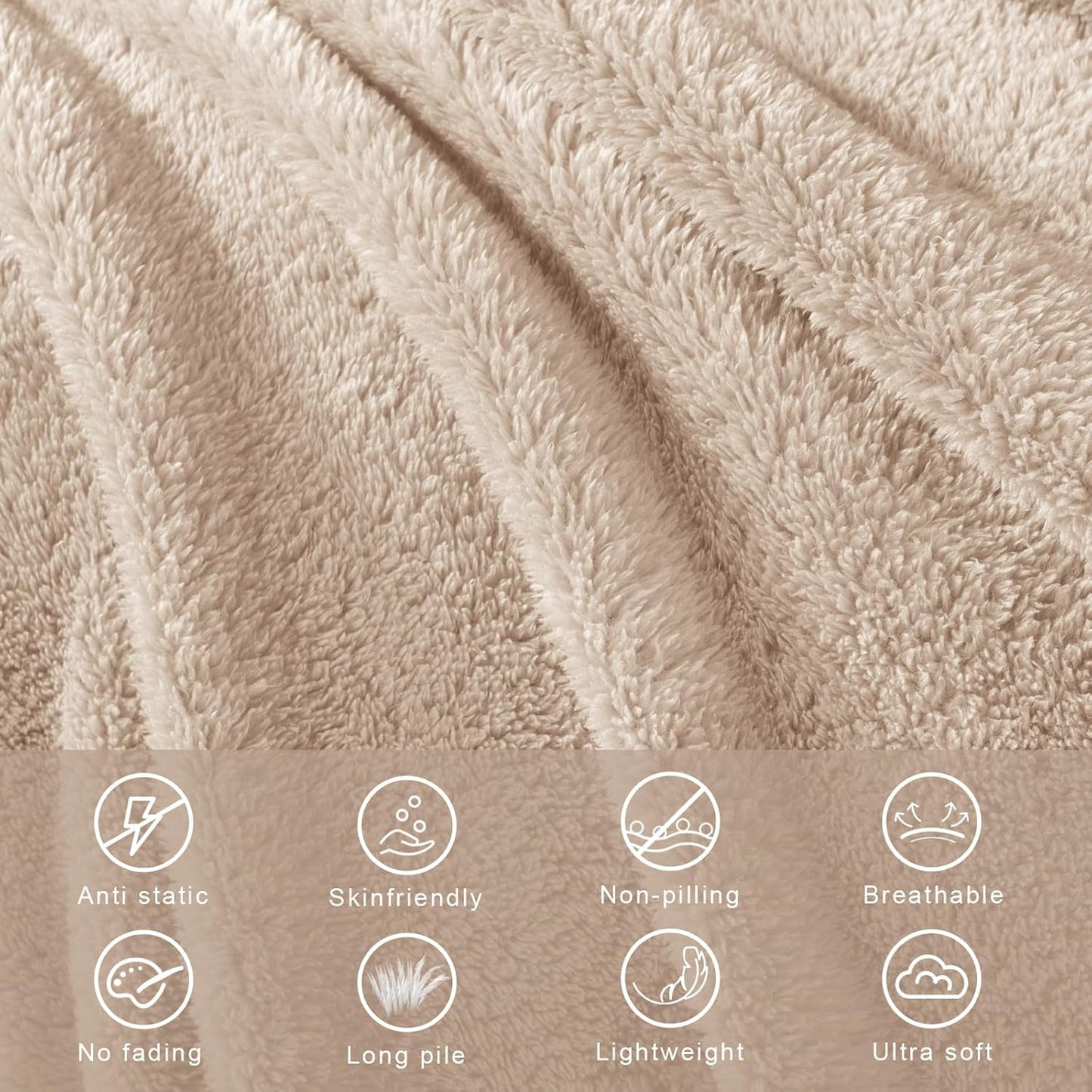 Exclusivo Mezcla Queen Size Flannel Fleece Blanket, Super Soft Velvet Plush Bed Blanket, Fuzzy Cozy and Warm for All Seasons, 90x90 Inches, Camel