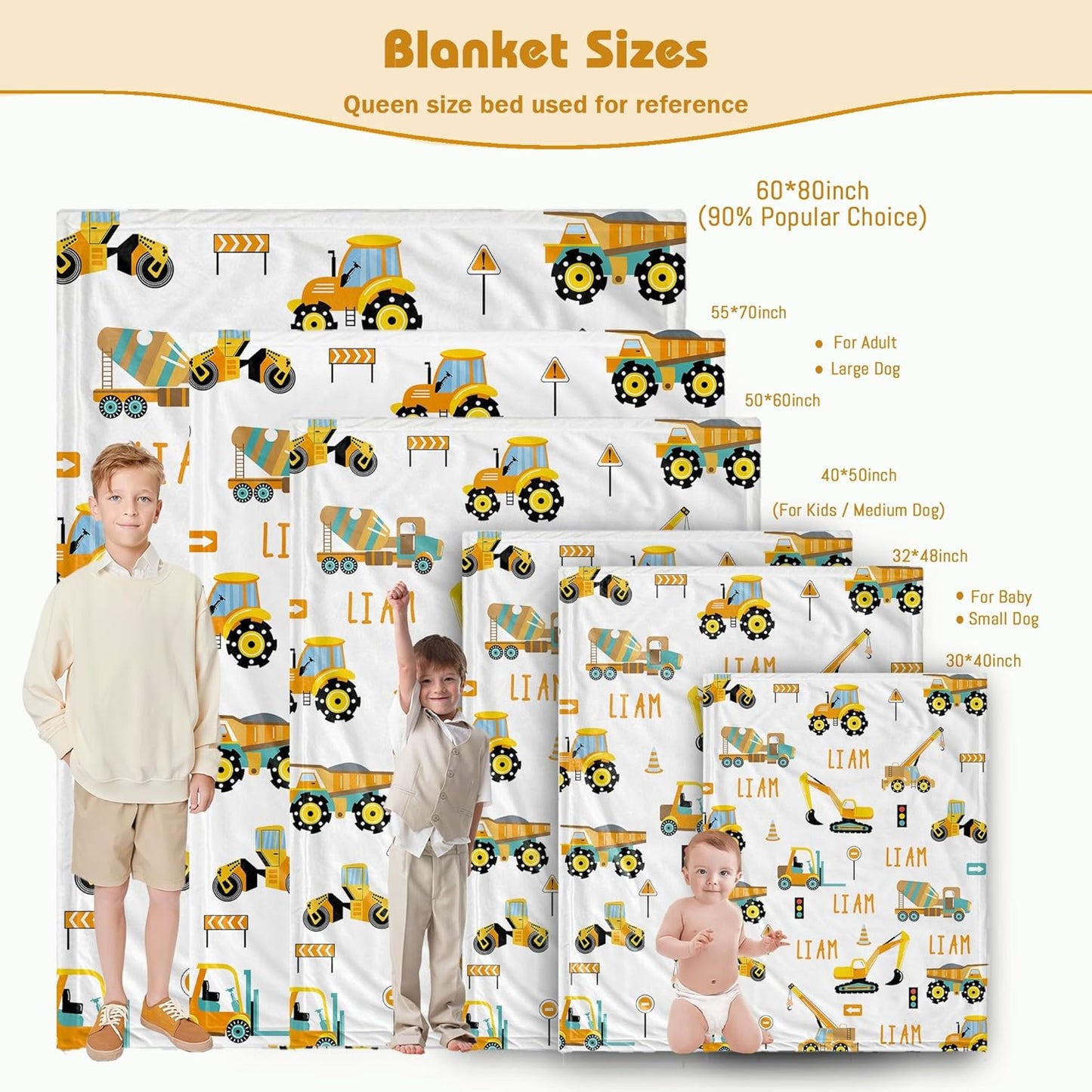 Personalized Truck Excavator Blanket with Name Cutsom Blanket for Baby Boy Car Lover Toddler Kids Customized Gifts for Baby Shower Christmas Birthday Newborn Gifts