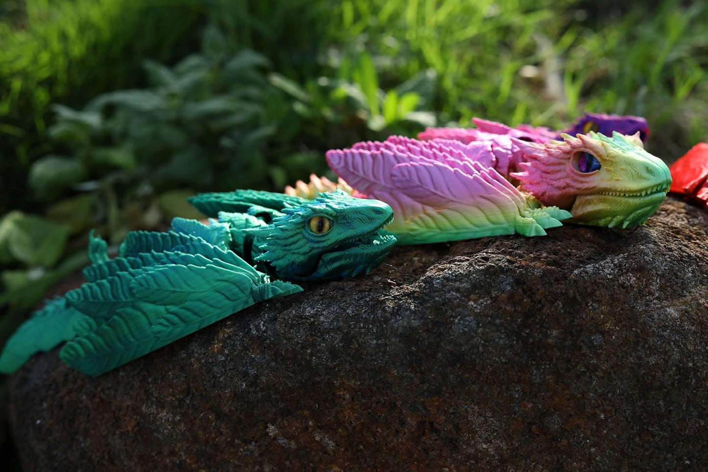 Feathered Wyvern Dragon,3D Printed Dragon with Wings,Articulated Dragon,Fidget Toy Surprise,Desktop Pet (Rainbow)