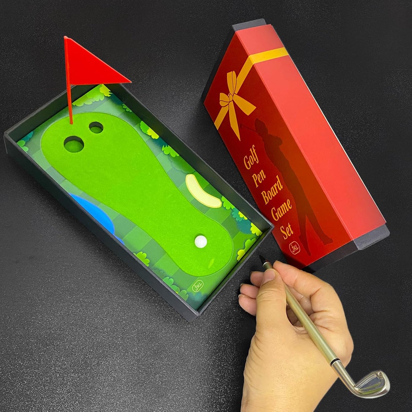 Golf Pen Gifts Mini Desktop Set with Putting Green,3 Golf Clubs Pens with Balls and Flag,Unique Stocking Stuffers,Golf Gift Office Desk Toys for Men and Women