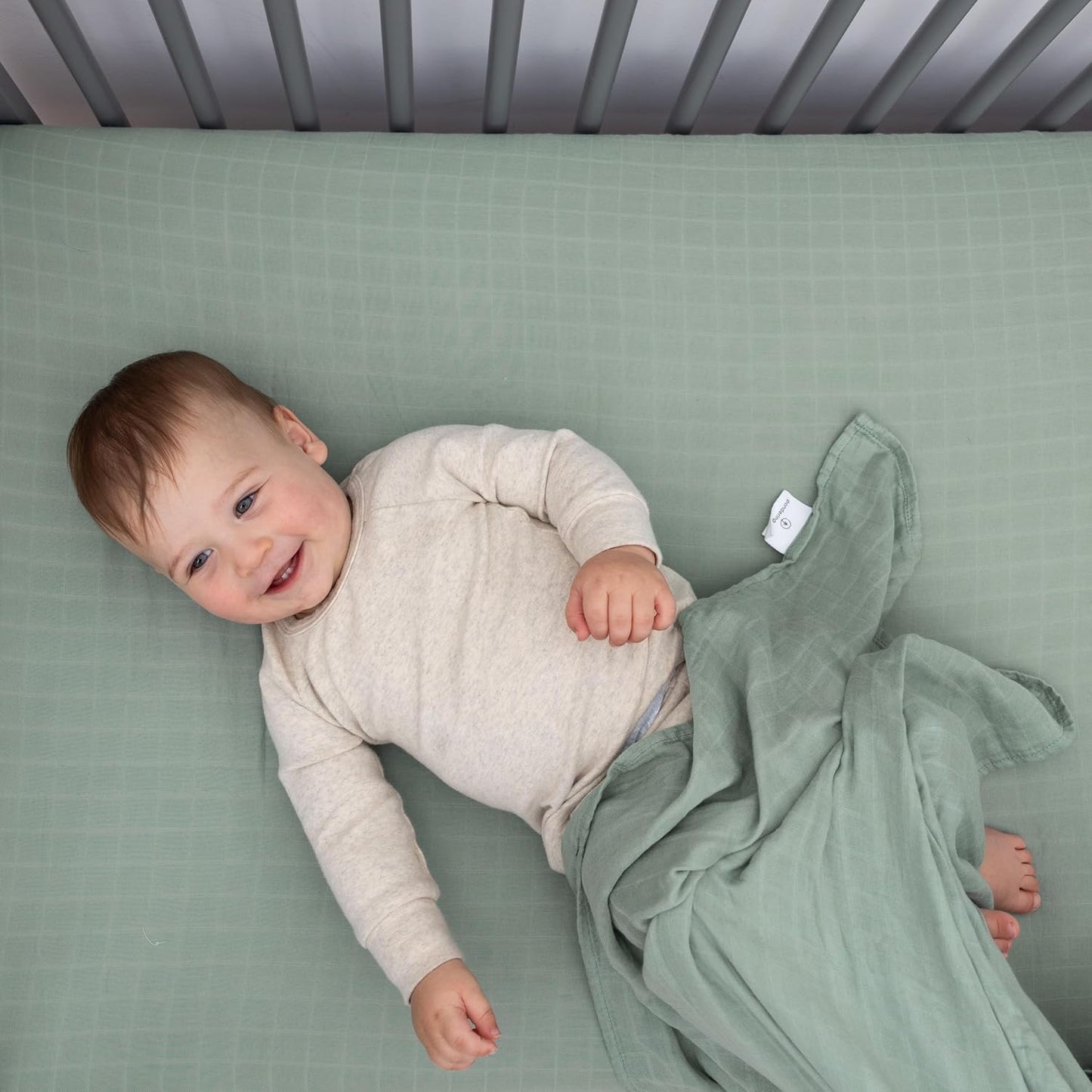 Organic Muslin Fitted Crib Sheet - Organic Crib Sheet for Standard Crib and Toddler Mattresses, Soft and Breathable, Solid Sage Green, Boho Baby, 28βx52β