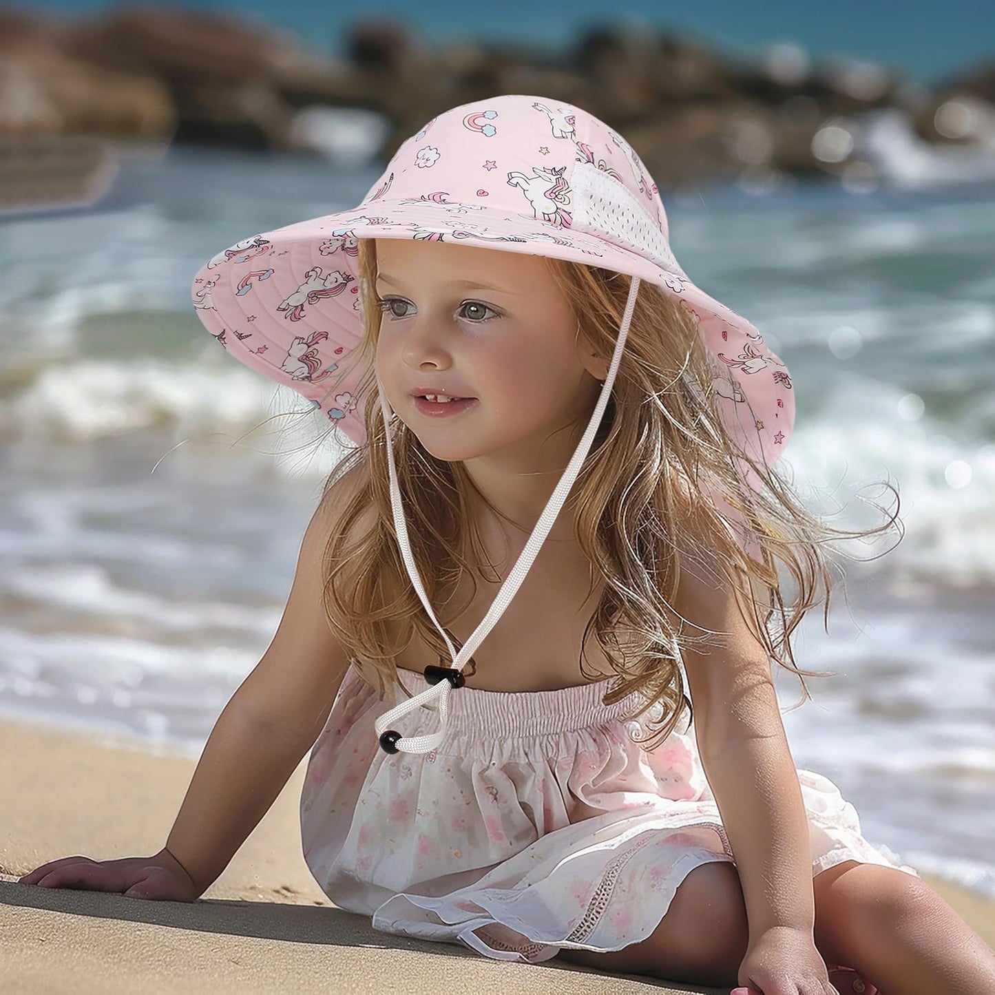 CHUNG Baby Sun Protection Hat Summer Toddler Adjustable UPF 50+ Wide Brim Neck Flap Beach Caps Boys Girls 1-12 Years Kids