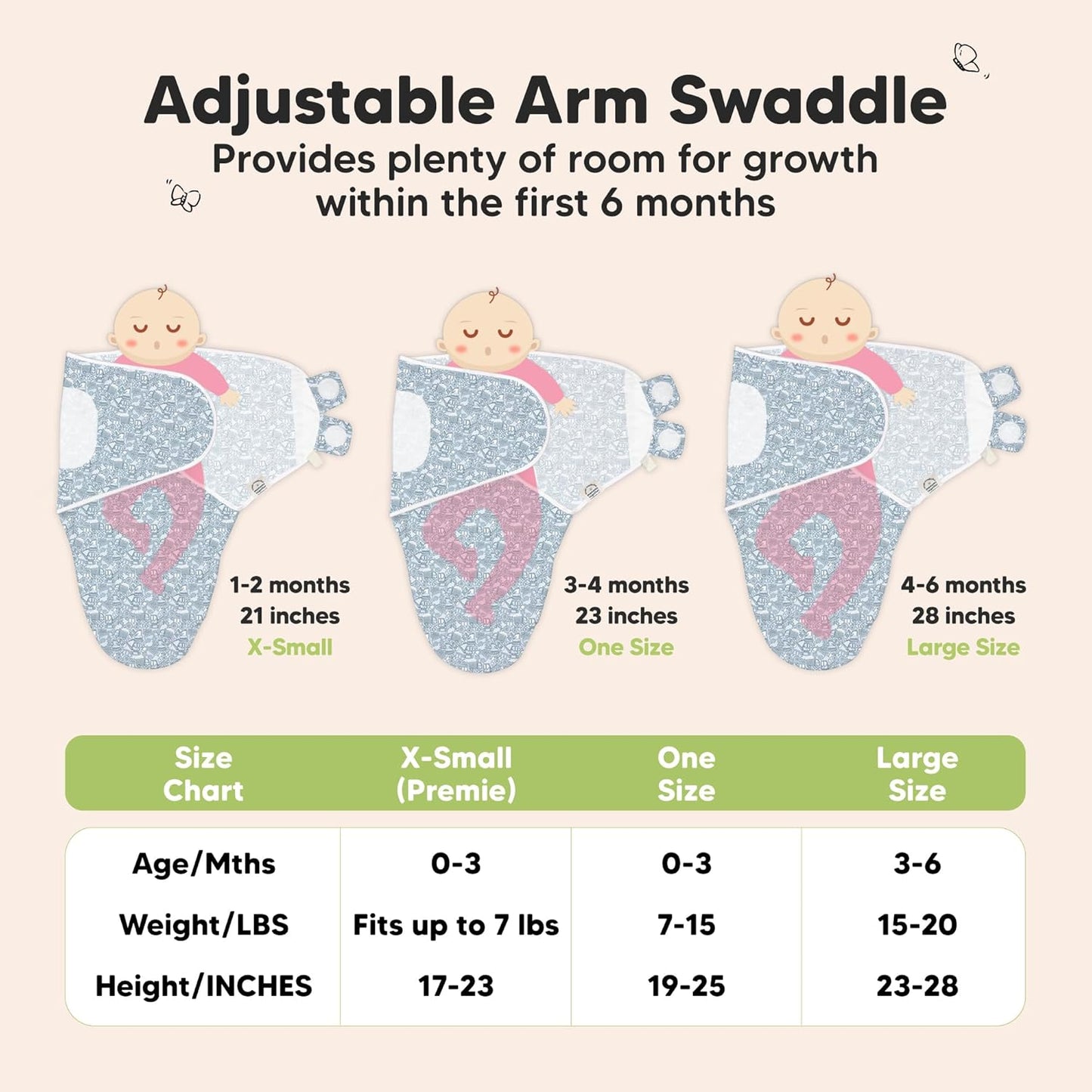 KeaBabies 3-Pack Organic Baby Swaddle Sleep Sacks - Swaddles for Newborns, Infant 0-3 Months, Baby Girls, Boys, Soft & Snug Newborn Sleep Sack, Nursery Swaddling Blankets (Excavation)