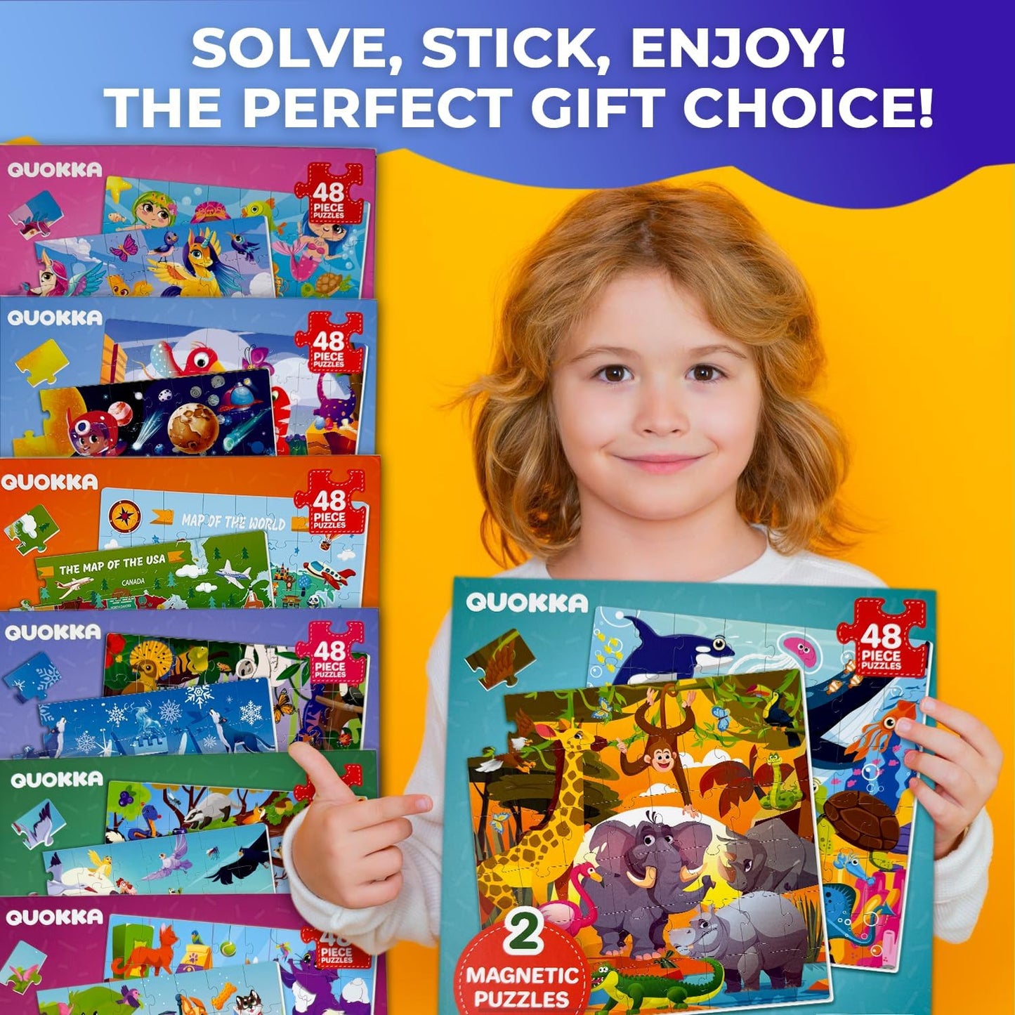 QUOKKA Magnetic Puzzles for Toddlers 2-4 - 2x48 Travel Puzzle Games for Kids Ages 3-5 Years Old - Car Activities Toy for Boys and Girls 4-6 yo - Africa & Ocean Animals Learning Magnet for Road Trip