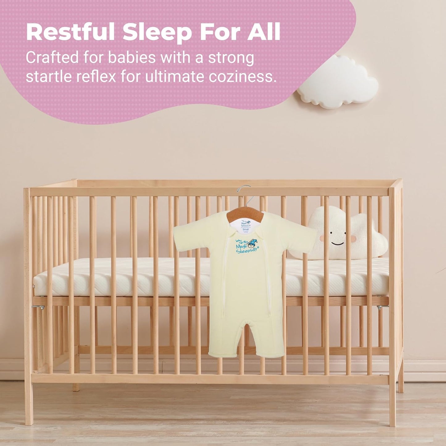 Magic Sleepsuit Baby Merlin's Microfleece Baby Swaddle Transition Product - Soft and Cozy Design, Double Zipper for Easy Diaper Changes, Promotes Safe Sleep, 3-6 Months - Cream - Small 12-18lbs