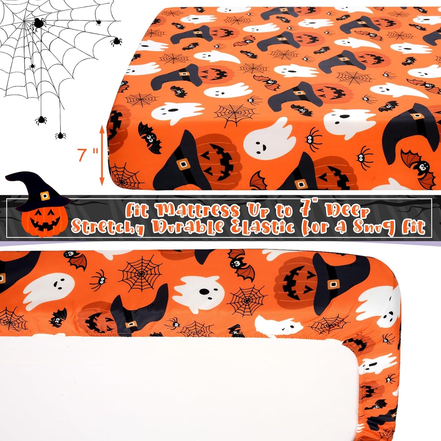 UOMNY Halloween Pumpkin Crib Sheet for Boys Girls Halloween Fitted Crib Sheets for Standard Crib 52 X 28 Inch Toddler Crib Mattresses Sheet