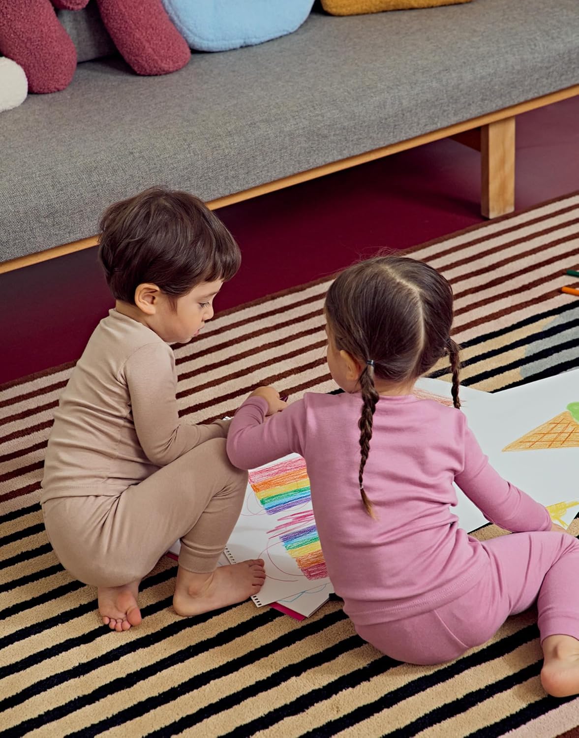 moimoln 6M-8Y Modal Cotton Solid Soft Breathable Baby Toddler Boys Girls Snug fit Pjs Long Sleeve Pajamas Set Sleepwear Daily