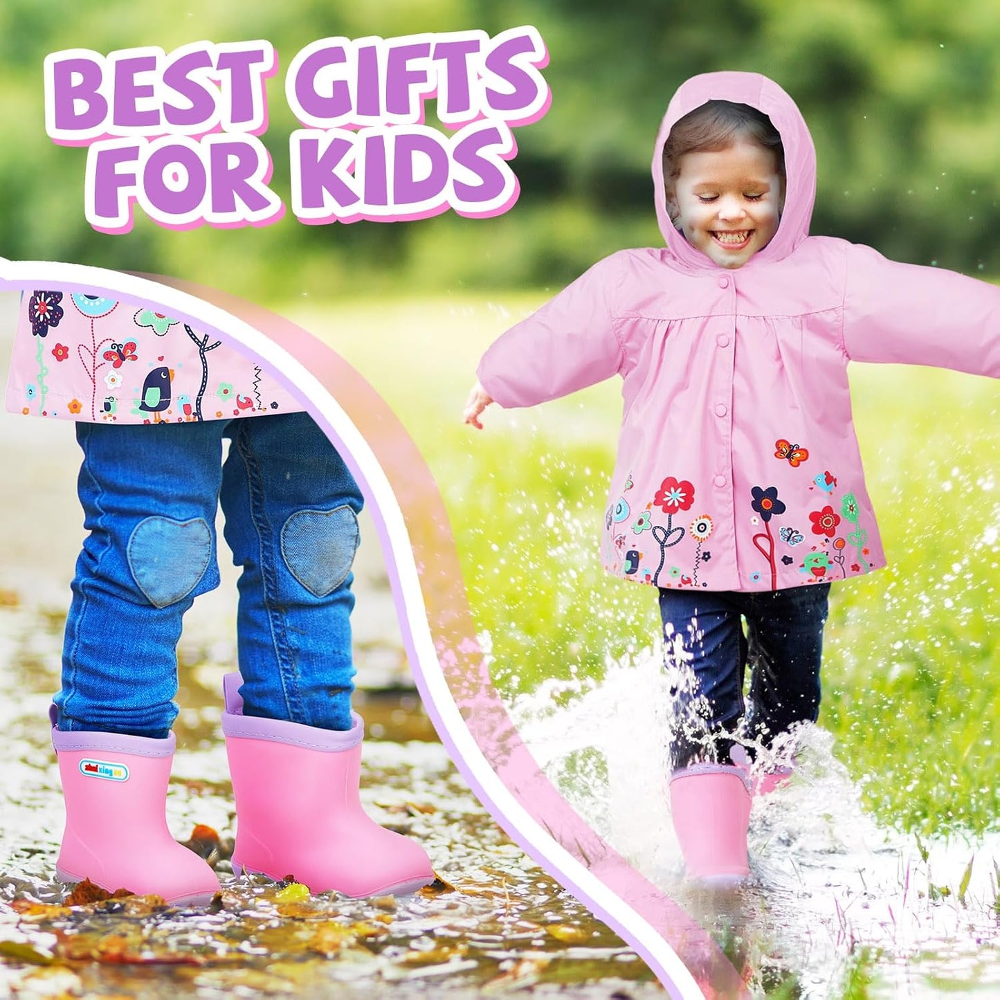 2 Pcs Toddler Raincoat Rain Boots Set Kids Baby Cartoon Hoodie Zipper Jacket Short Rain Shoes for Little Boys Girls