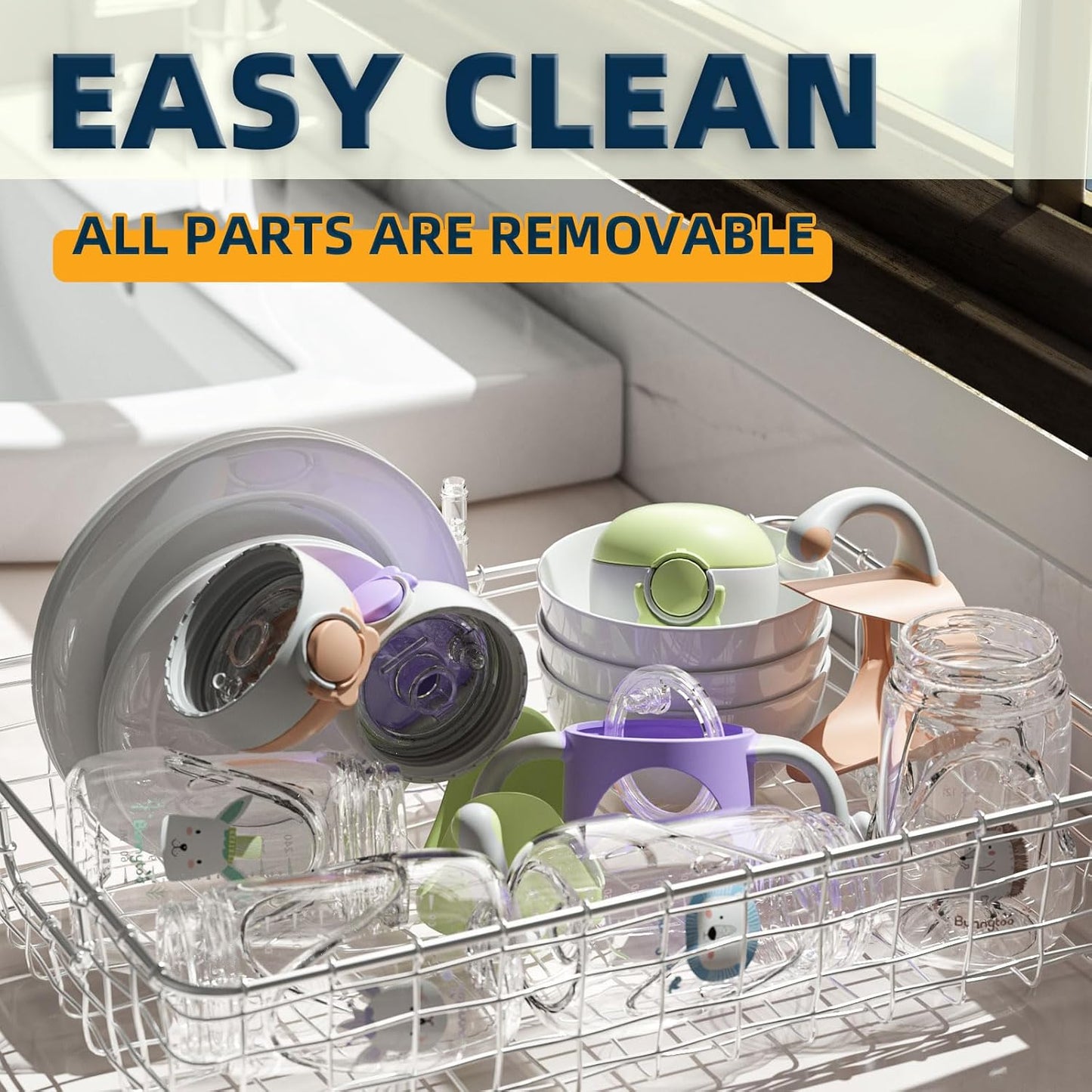 Bunnytoo Baby Sippy Cup with Weighted Straw for Infants 6-12 Months, 8oz Toddler Drinking with Handles, BPA-Free, Transition Trainer for 1+ Year Old (Apricot)