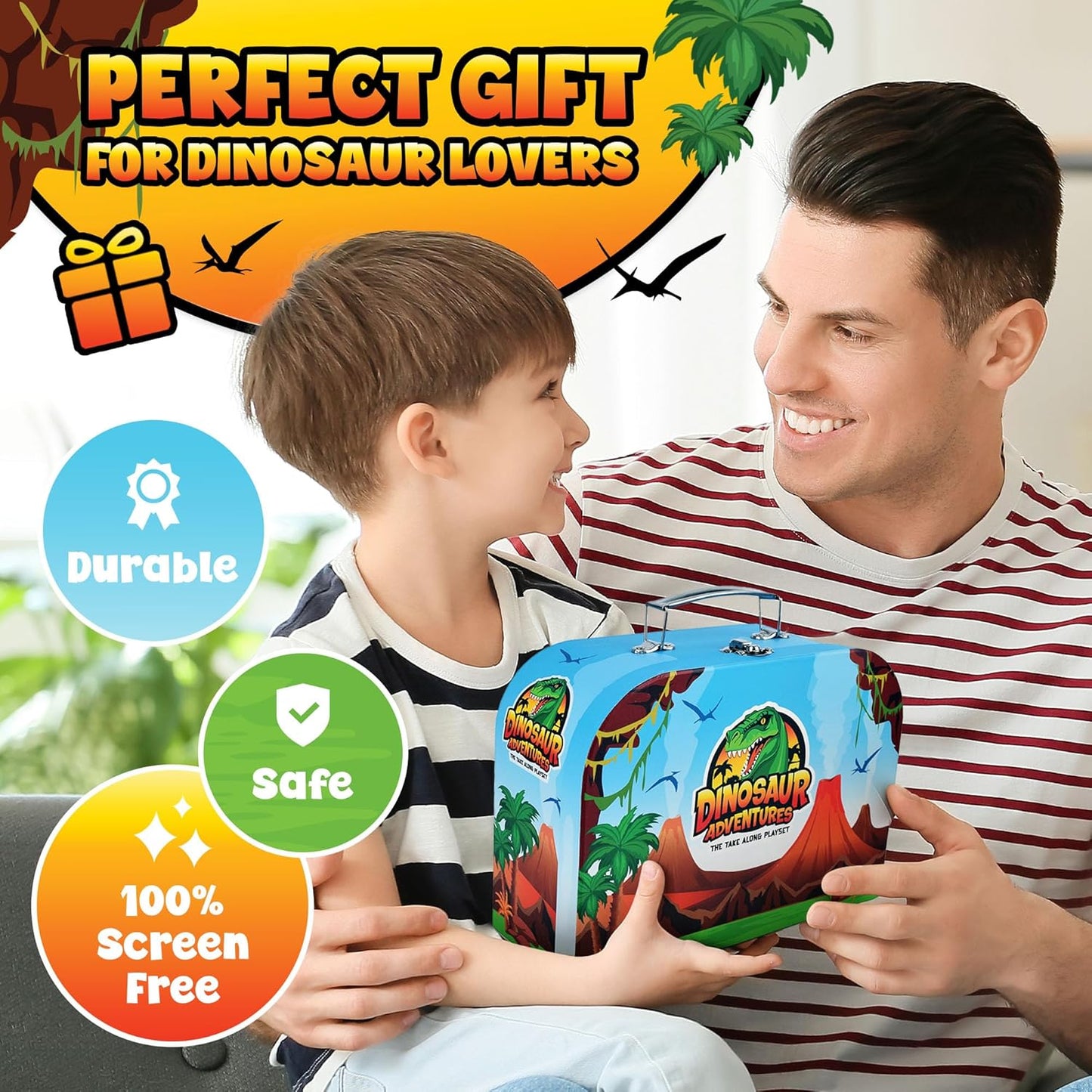 Dinosaurs Carry Case Set - with Play Scenery Inside, 8 Dinosaur Figures & 2 Volcanic Landscape | Toddler Toys for Kids 3-5