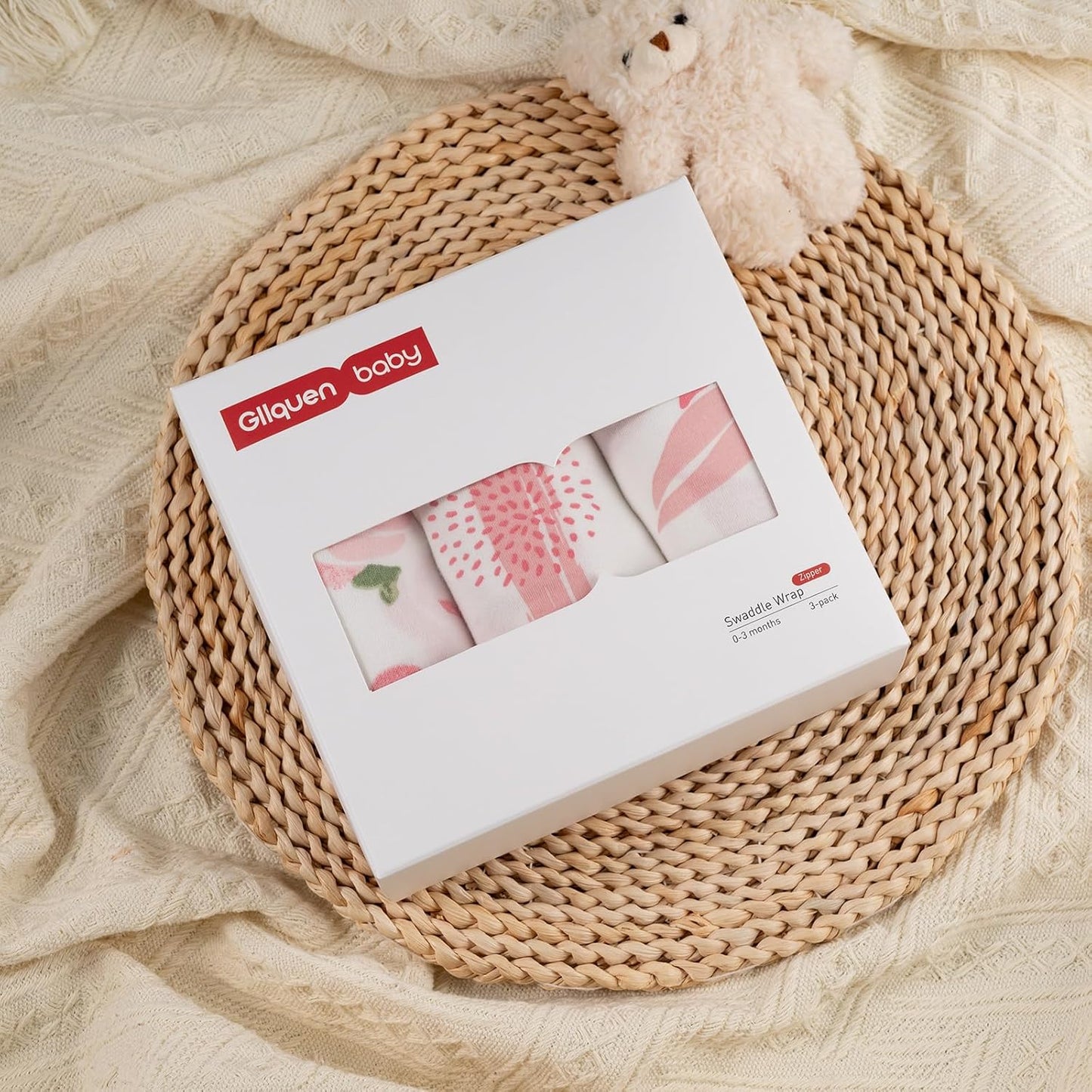 GLLQUEN BABY Baby Swaddle Sleep Sacks with Zipper - 3-Pack Newborn Swaddling Sack, Baby Swaddles Sleep Sack 0-3 Months,Pink Floral or Leaves, Swaddling Blankets 3 Pack Wrap Set, Easy Change Swaddle