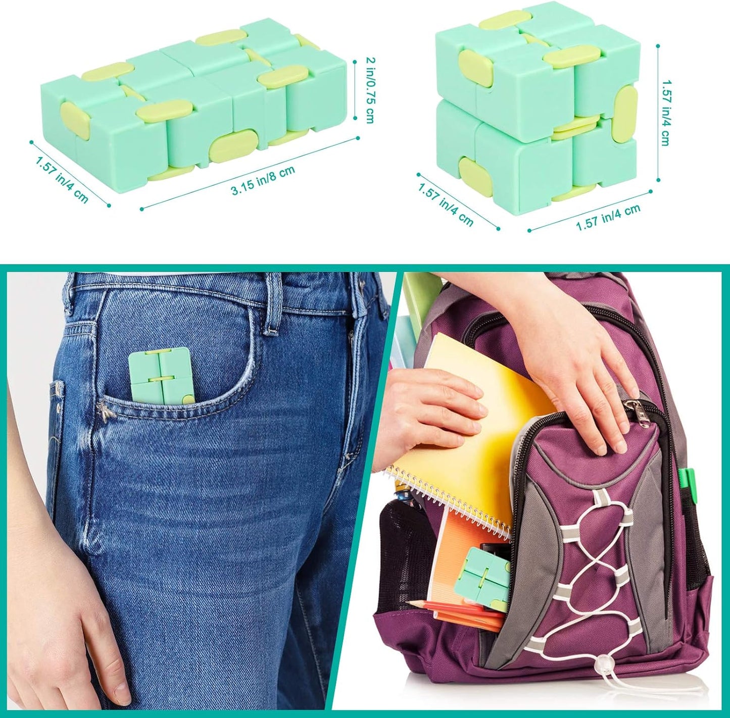 Infinitycube Fidget Toy Stress Relieving Fidgeting Game for Kids and Adults,Cute Pocket-sized Unique Gadget for Anxiety Relief and Kill Time (Macaron Green)