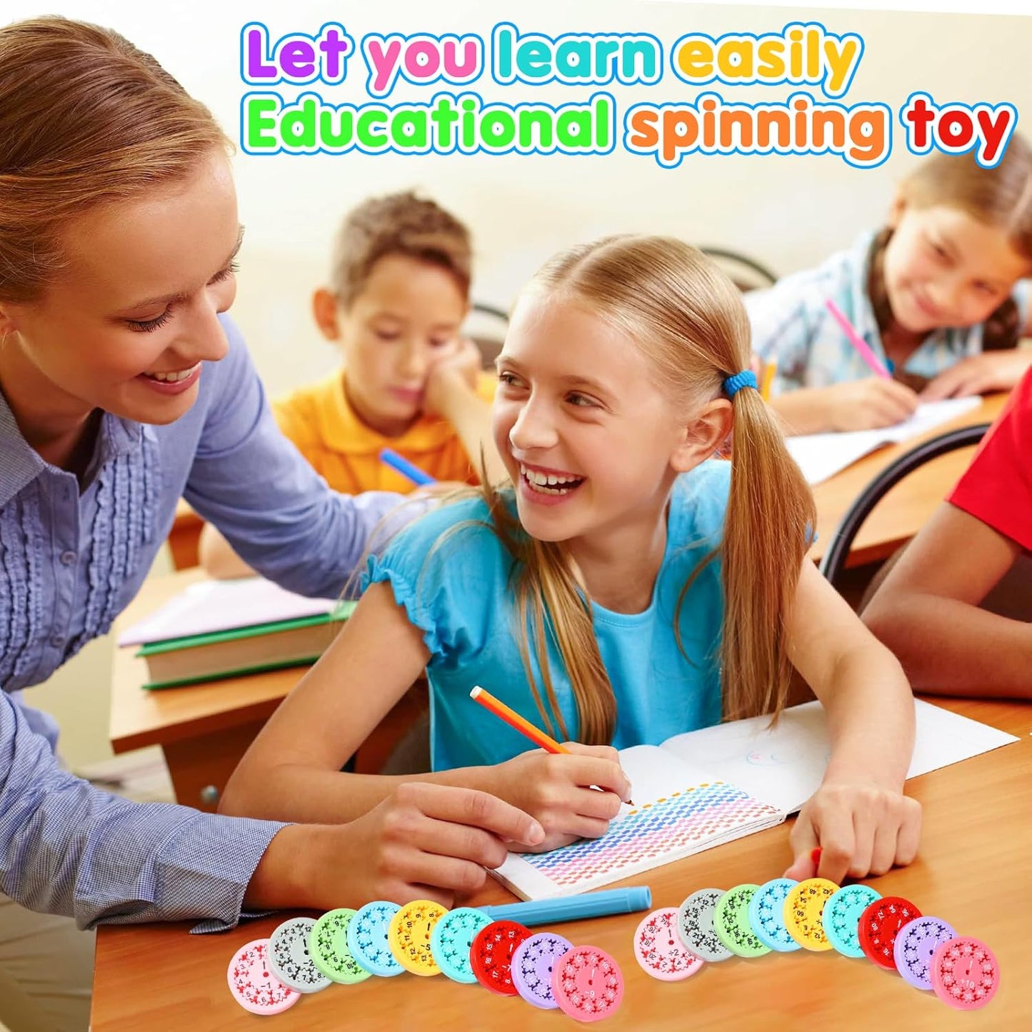 Math Fidget Spinner, Educational Math Fact Fidget Spinners, Learning Add Subtract Multiplication Division Fidget Spinner Toy for Kids, Perfect Treasure Box Toys for Classroom Prize Students (18pcs)