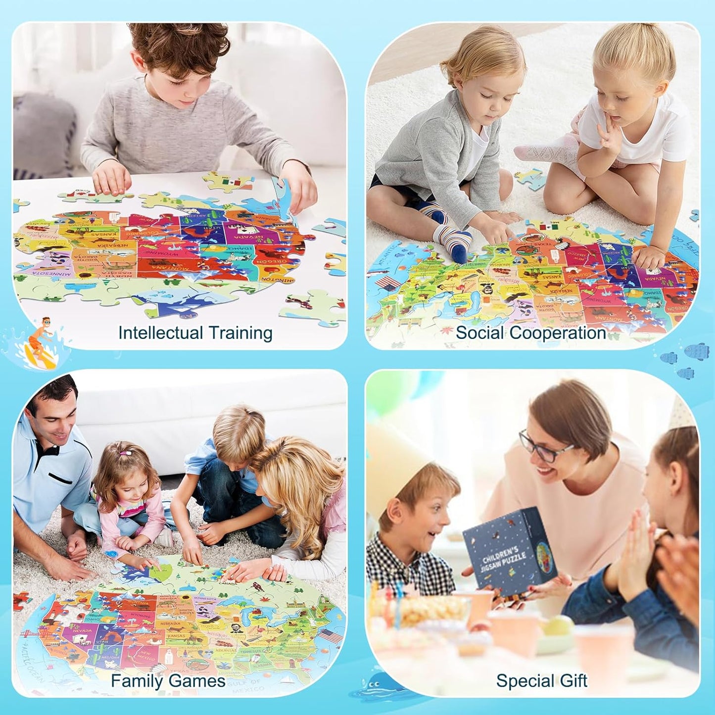 United States Puzzle 70 Pieces USA Map Floor Jigsaw Puzzles for Kids Ages 4-10, Jumbo Round US Geography Puzzle 50 States with Capitals Educational Learning Toys for Boy or Girl