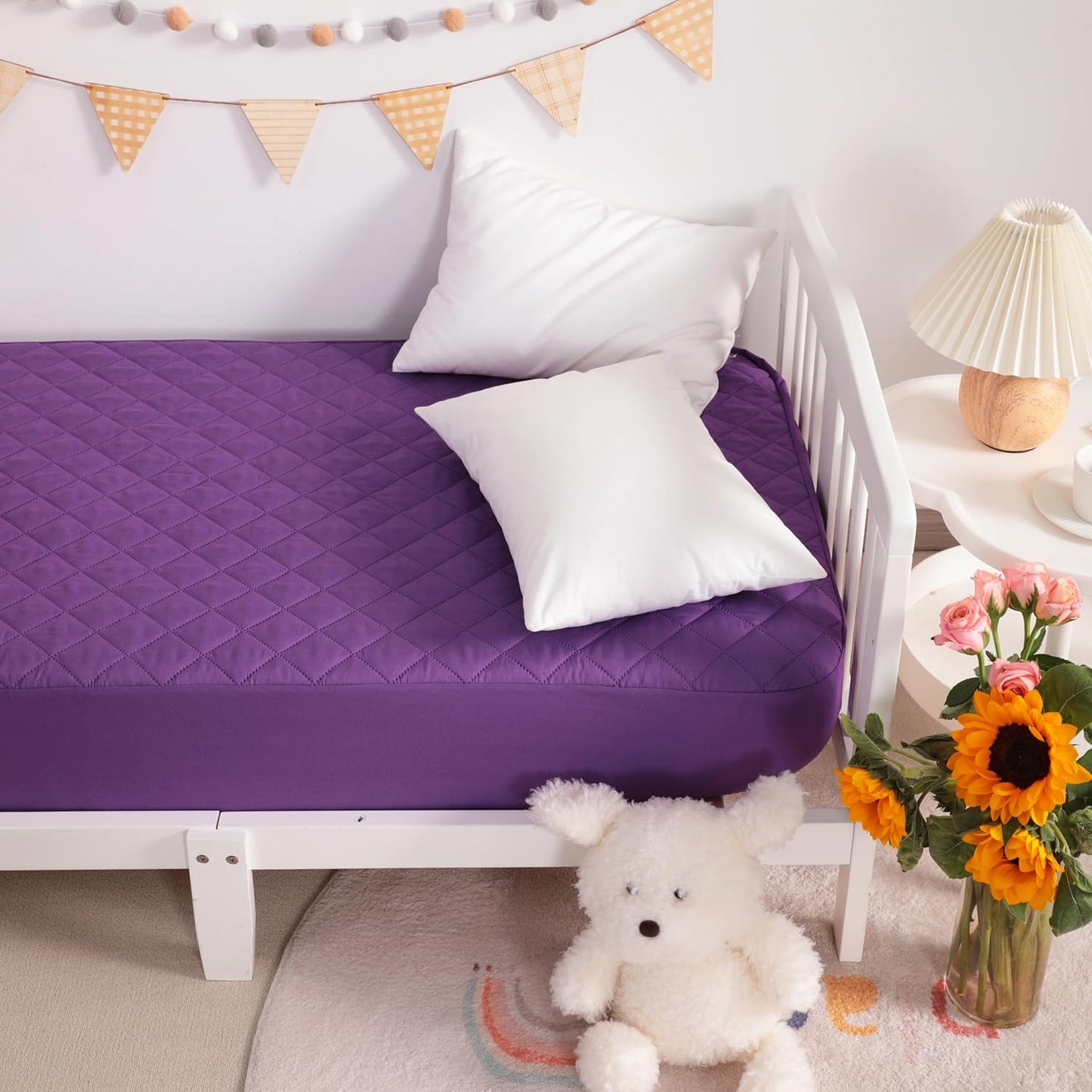NTBAY 2 Pack Waterproof Crib Mattress Protector, Quilted 28"x52" Toddler Fitted Sheet - Machine Washable - Soft and Breathable Mattress Pad Cover for Crib, Nursery, Daycare, Cot, Purple