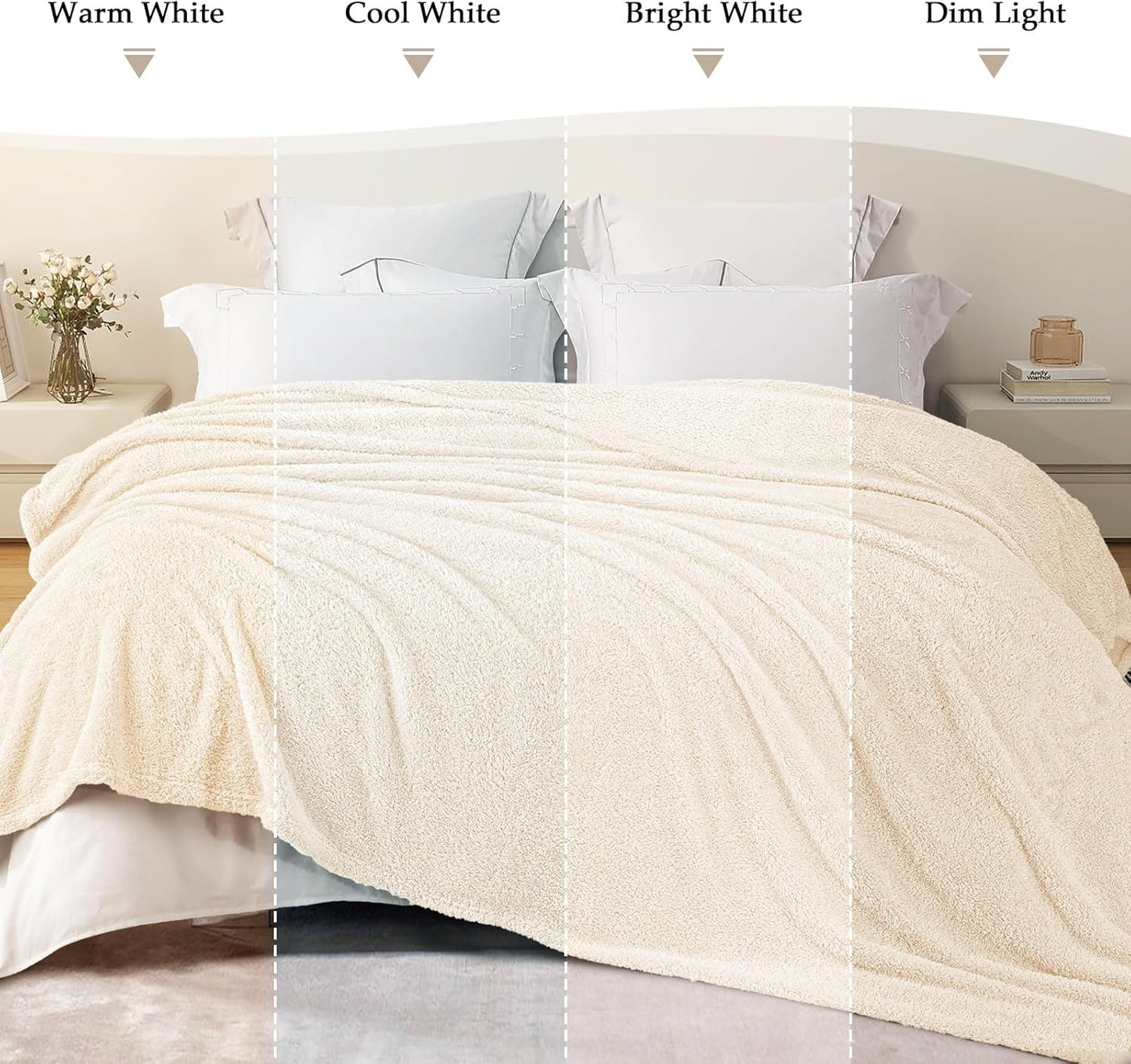 Exclusivo Mezcla Fleece Blanket for Couch, Soft and Cozy King Blankets for Women Men Girls Kids, Suitable for All Seasons, White, 90x104 Inches