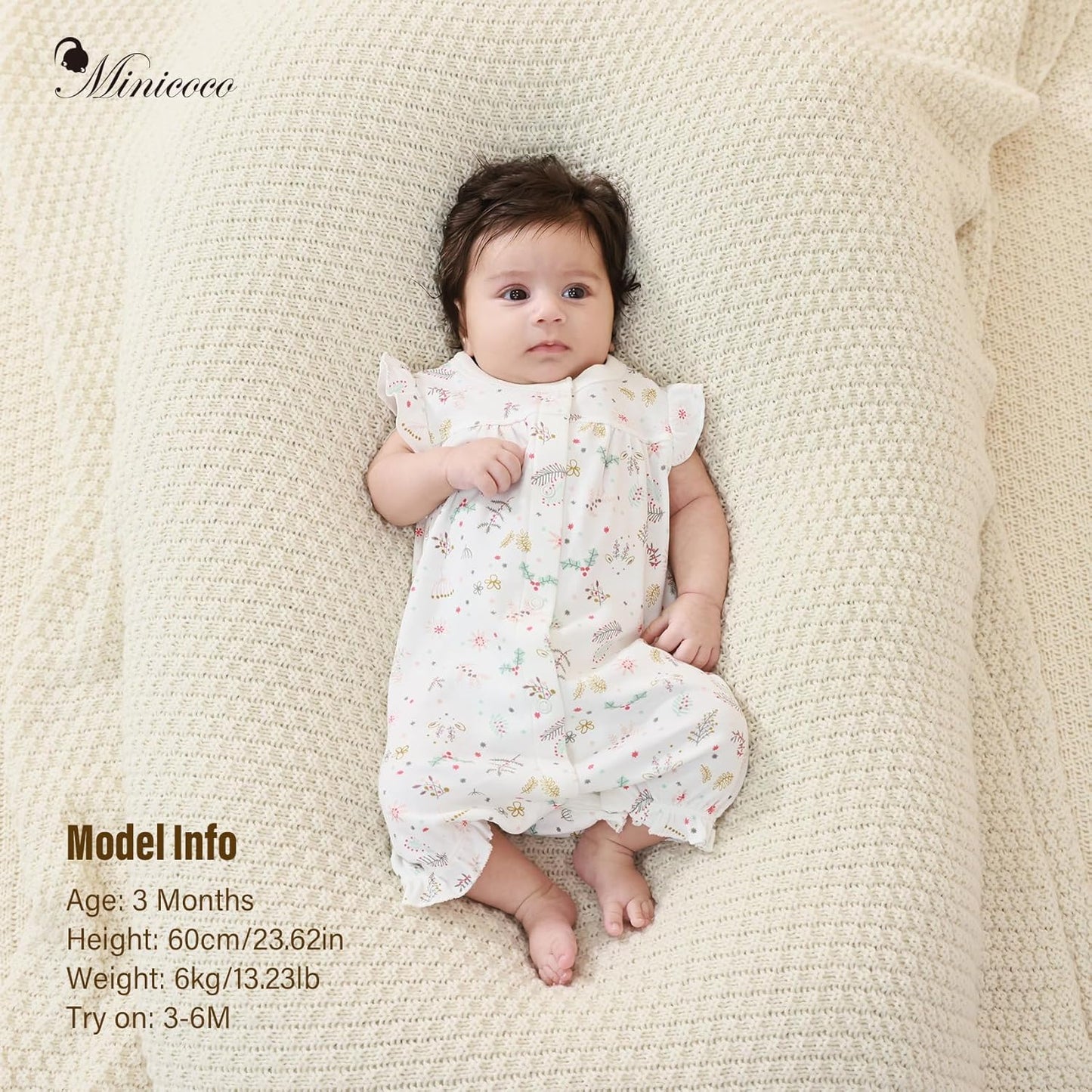 3-pack 100% Cotton Baby Girl Rompers, 0-24 months Ruffle Sleeve Toddler Romper Summer Clothes Set