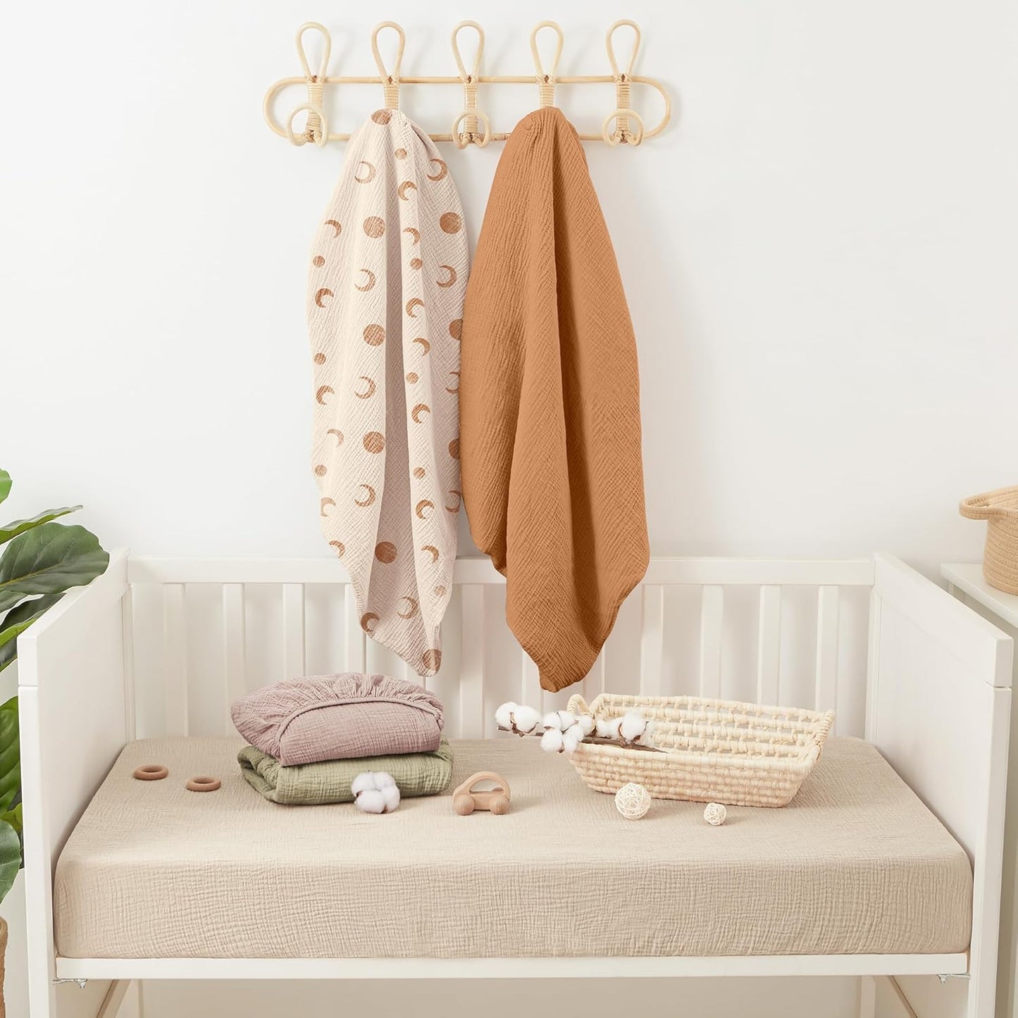 Bearmoss Muslin Crib Sheets 100% Cotton Baby Bed Sheets Soft&Breathable Nursery Sheet 52"x28" for Standard Crib Mattress&Toddler Bed Mattress - 2 Pack (Brown Moon)