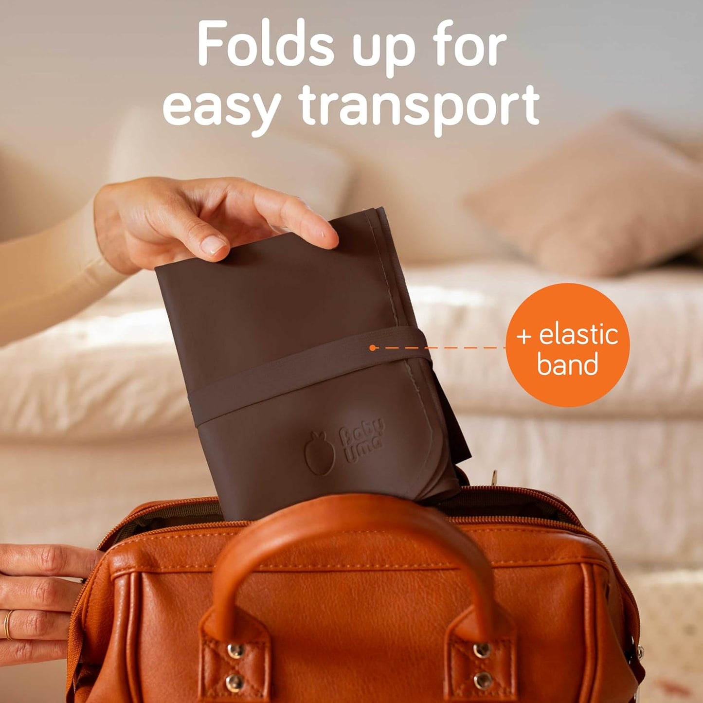 Baby Uma Vegan Leather Baby Changing Mat - Waterproof & Wipeable Changing Pad, XL for Growing Babies, Non-Toxic, Lead-Free & Phthalate-Free, Folds up for Easy Transport, 30″ x 16″ (Dark Brown)