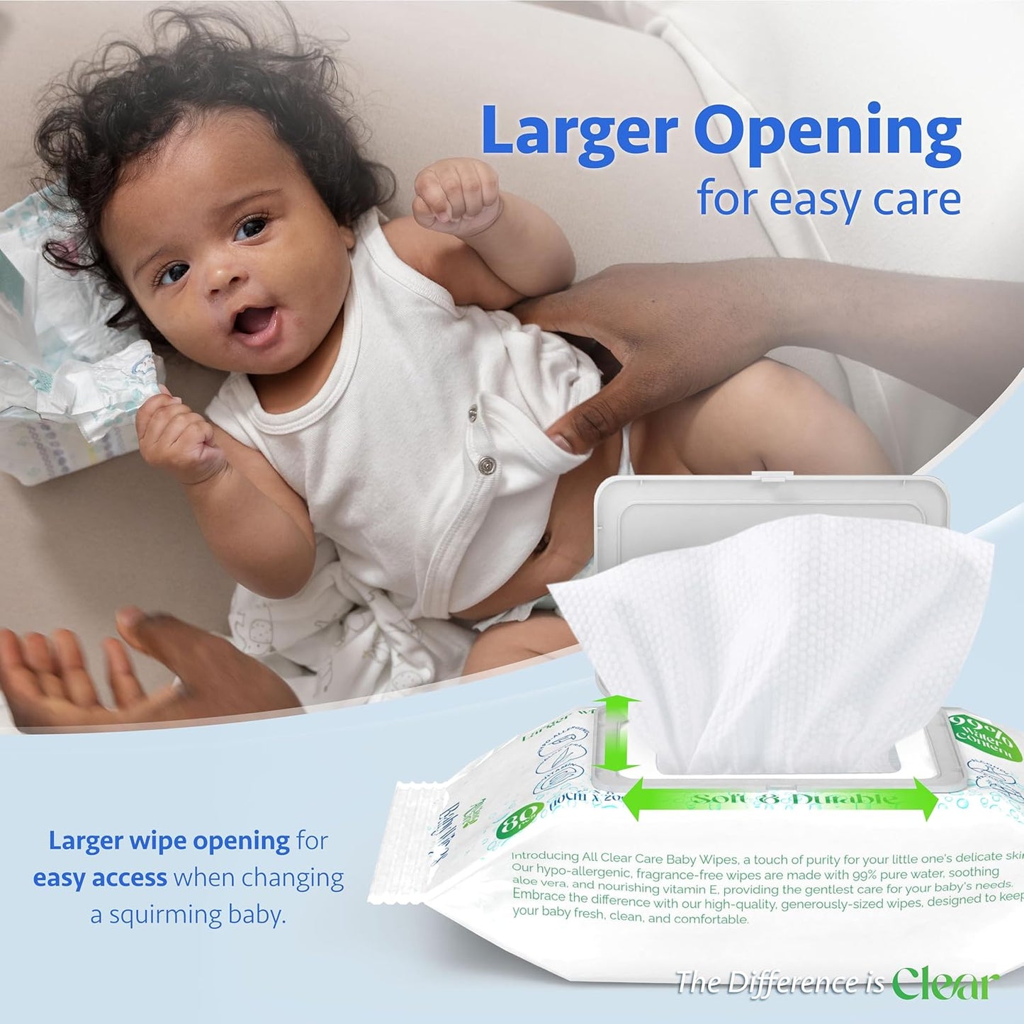 Baby Wipes, Unscented Wipes for Sensitive Skin, Large Soft Durable & 99% Water Based, Gentle & Hypoallergenic for Babies & Adults, Vitamin E and Aloe, Flip Top Lid, 6 Pack (480 Wipes)