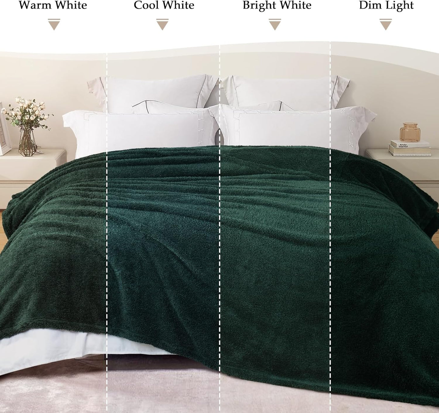 Exclusivo Mezcla Fleece Queen Blankets for Bed, Soft and Cozy Blankets for Women Men Girls Kids, Suitable for All Seasons, Forest Green,90x90 Inches