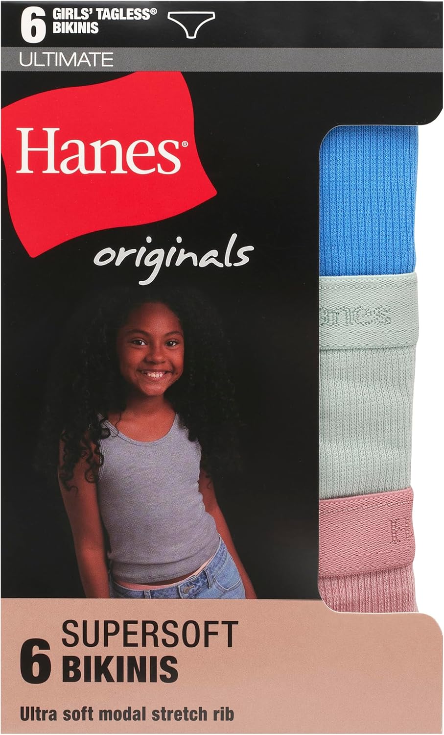 Hanes Ultimate Girls' Supersoft Bikini Briefs & Hipsters