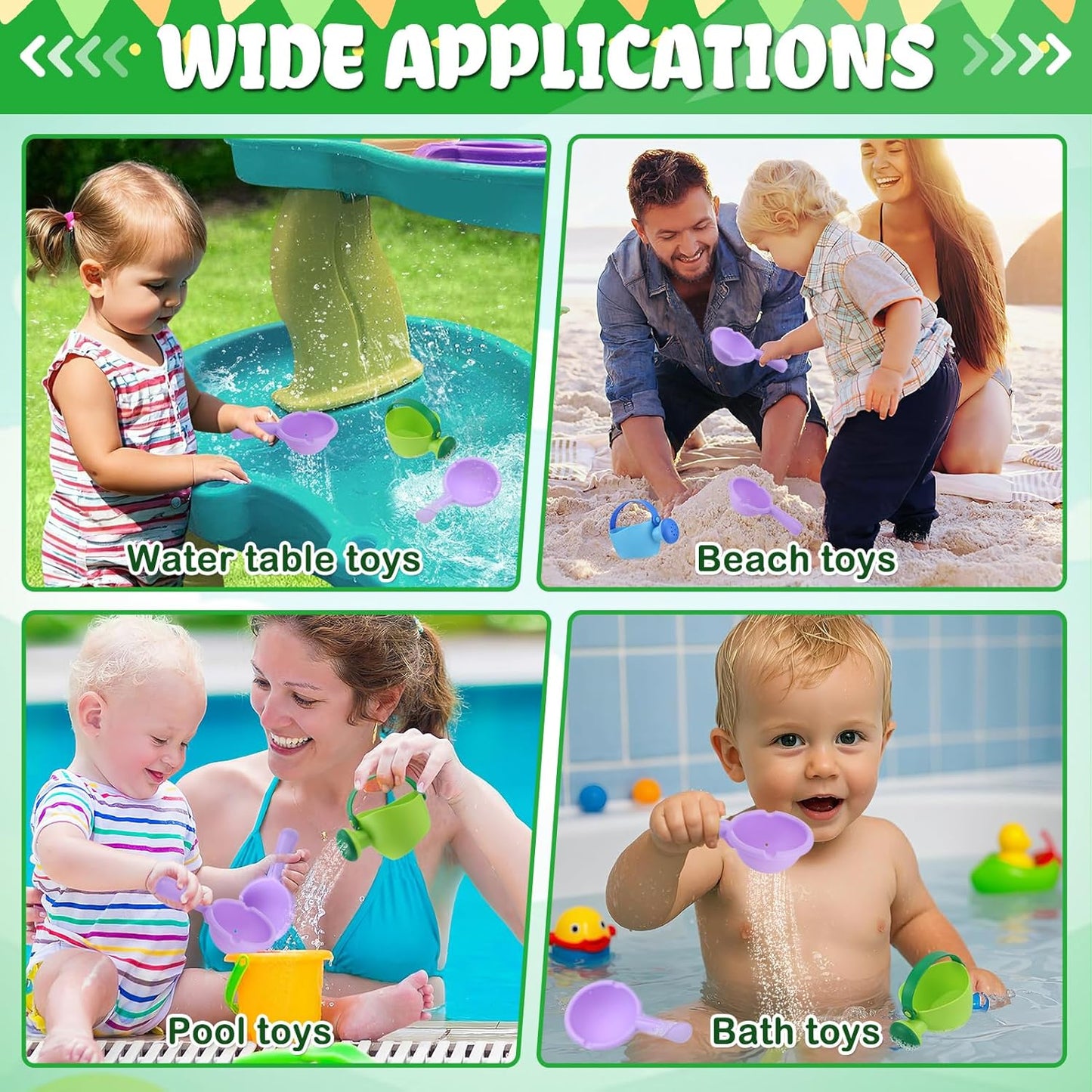 Small Soft Bath Toys for Toddlers 1-3 - Super Easy to Clean Water Table Toys Baby Tub Swimming Pool Toy Fun Tactile Training Newborn Gifts, 3Packs (Green)