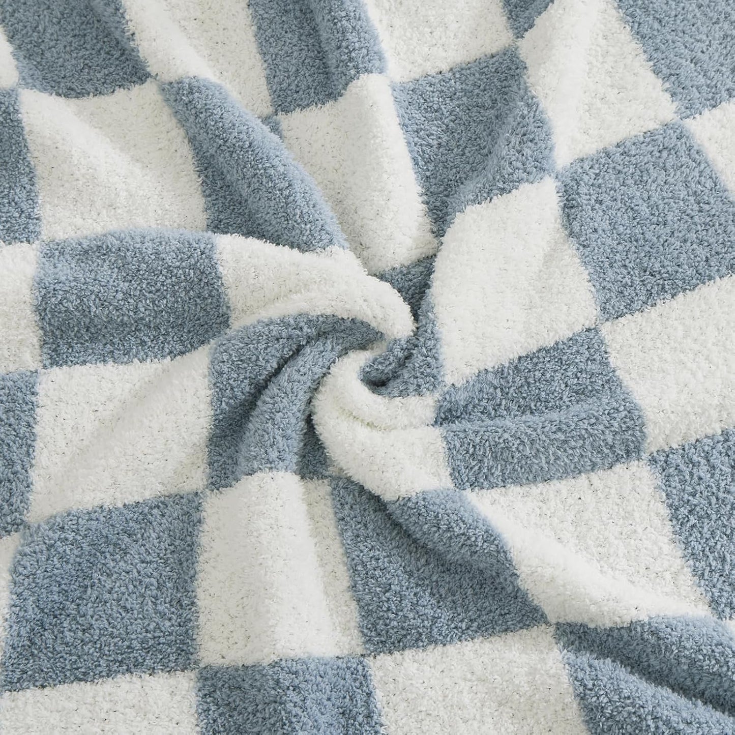 WRENSONGE Checkered Throw Blanket, Grey Blue Soft Cozy Fluffy Warm Hand Made Throw Blankets for Couch, Sofa, Chair, Bed, Camping, Picnic, Travel Lightweight Bed Blanket - 50"*70"